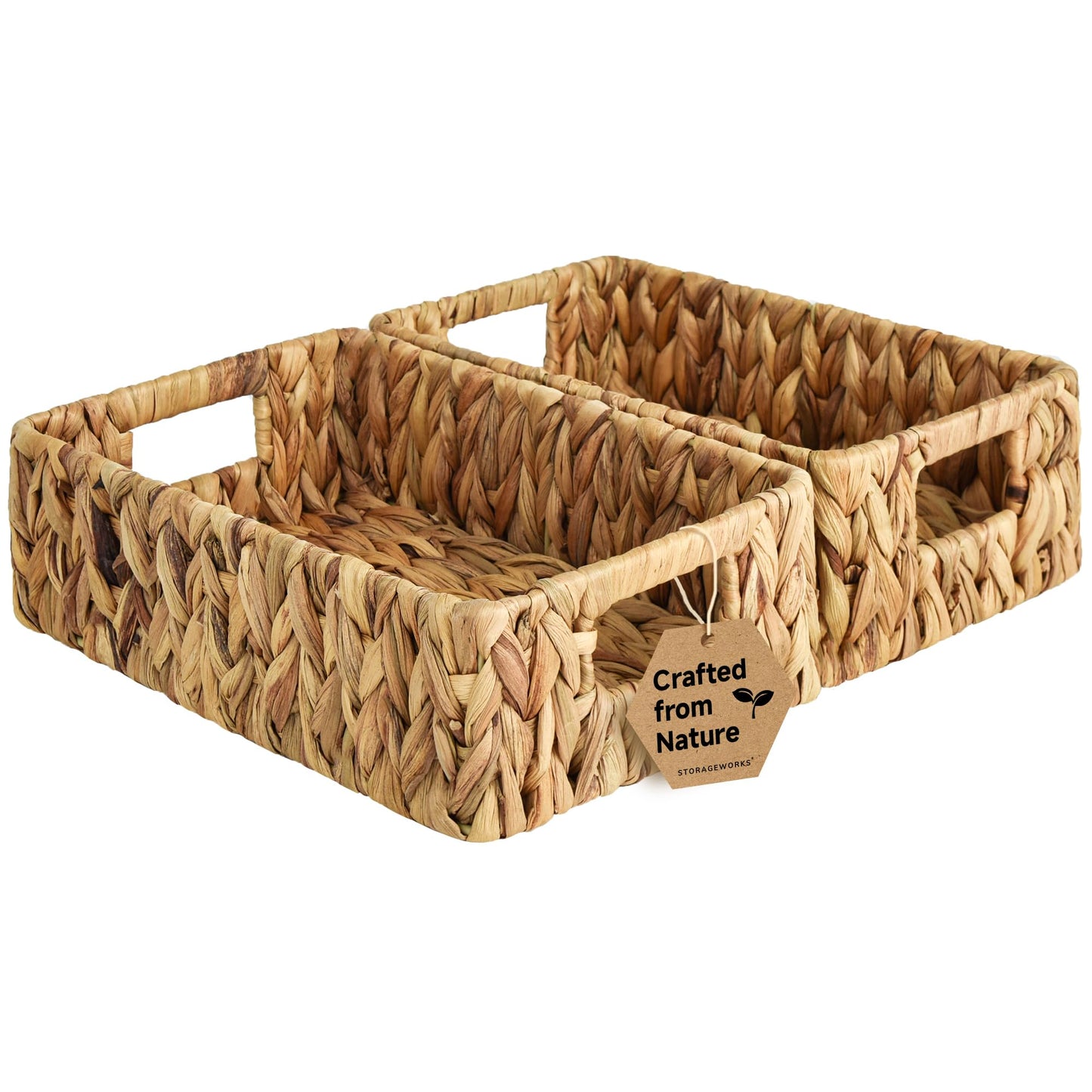 StorageWorks Wicker Storage Basket for Organizing, Small Woven Seagrass Storage Baskets with Built-in Handles, Bathroom Basket, Panier Osier, Toilet Paper Basket, 2-Pack, Natural Water Hyacinth