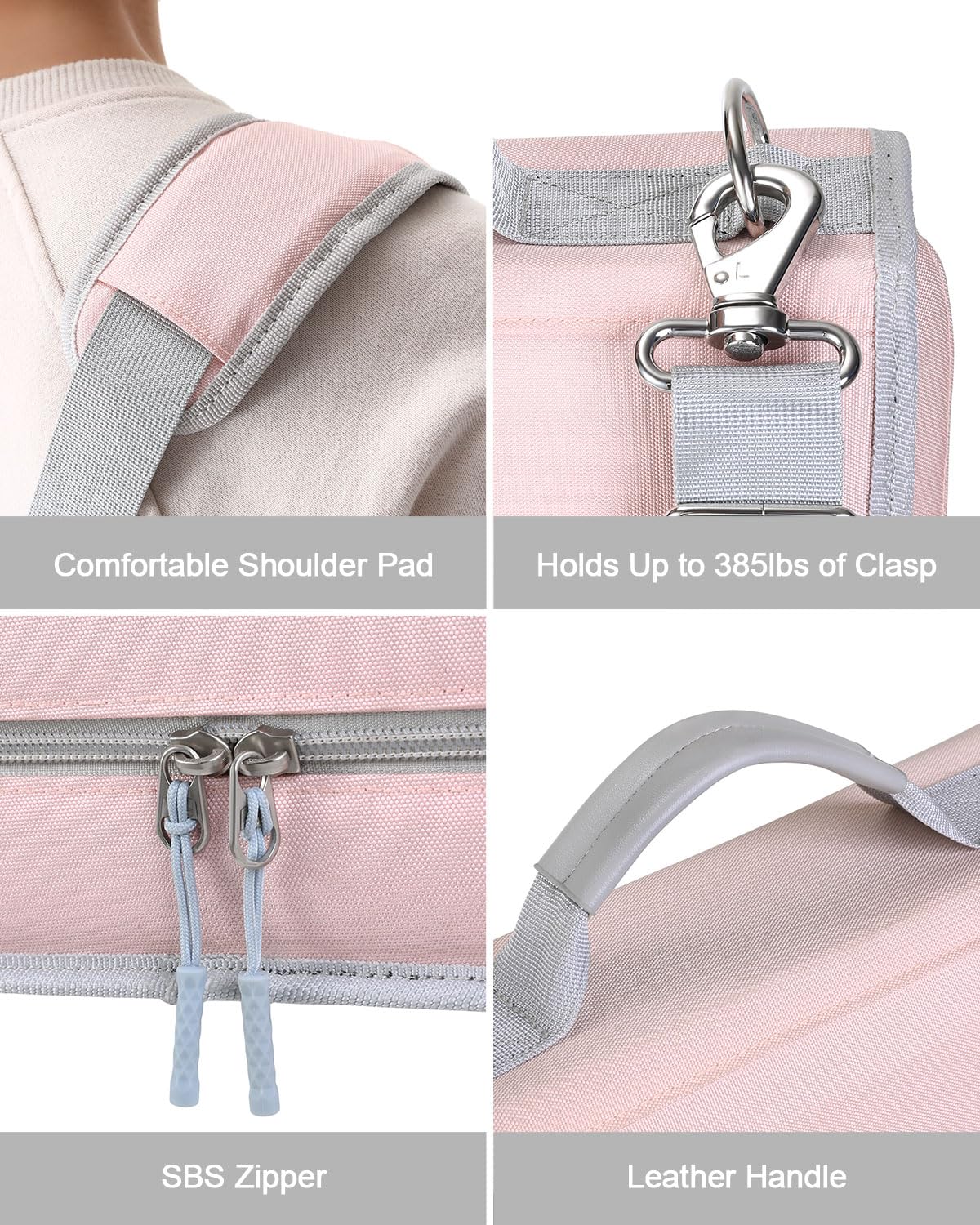 Banero 3" D-ring Zipper Binder with 700+ Sheets Capacity, 3-ring Zip Up Binder with Shoulder Strap for School, College, Office, Compatible with 13" MacBook & 12.9" Tablet (Light Pink)