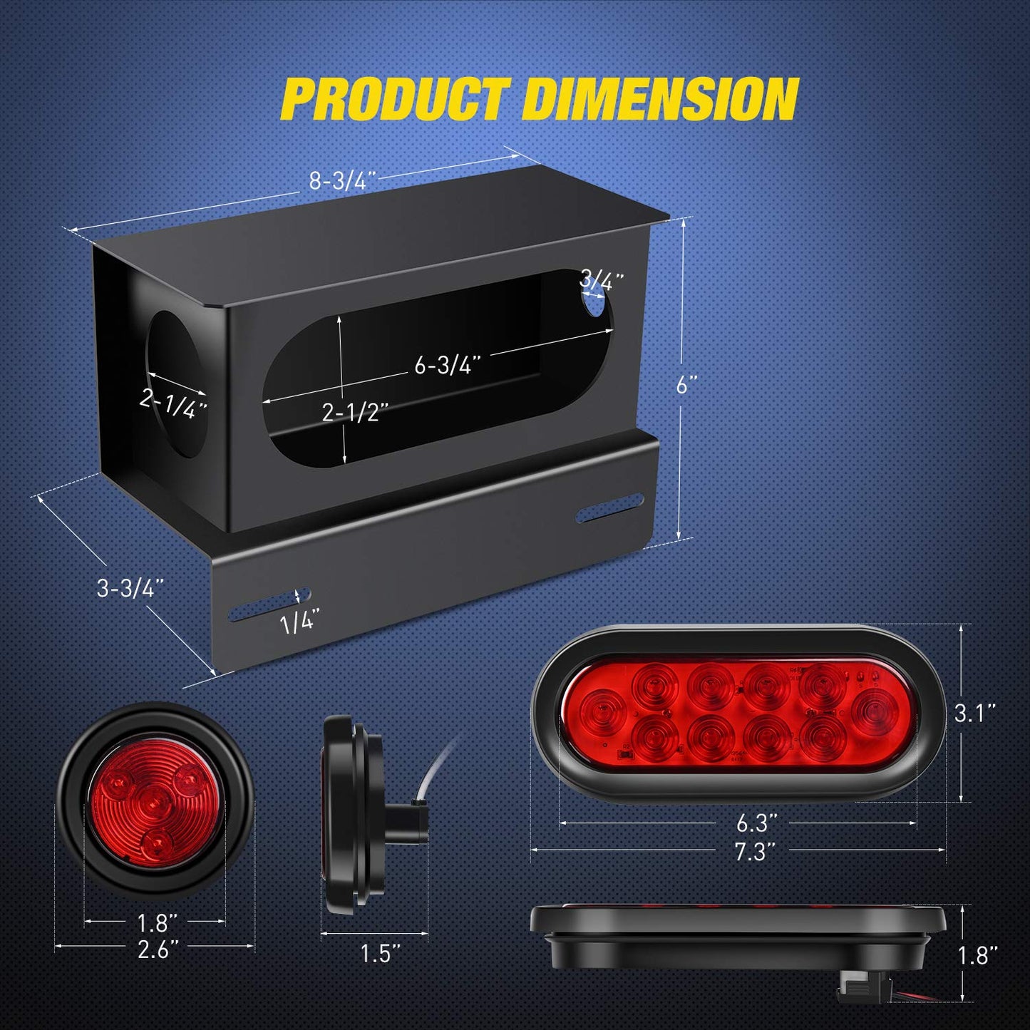 Nilight 2PCS Steel Trailer Light Boxes Housing Kit w/6Inch Oval Red LED Trailer Tail Lights 2 Inch Round Red LED Side Marker Lights w/Grommet Plugs Wire connectors