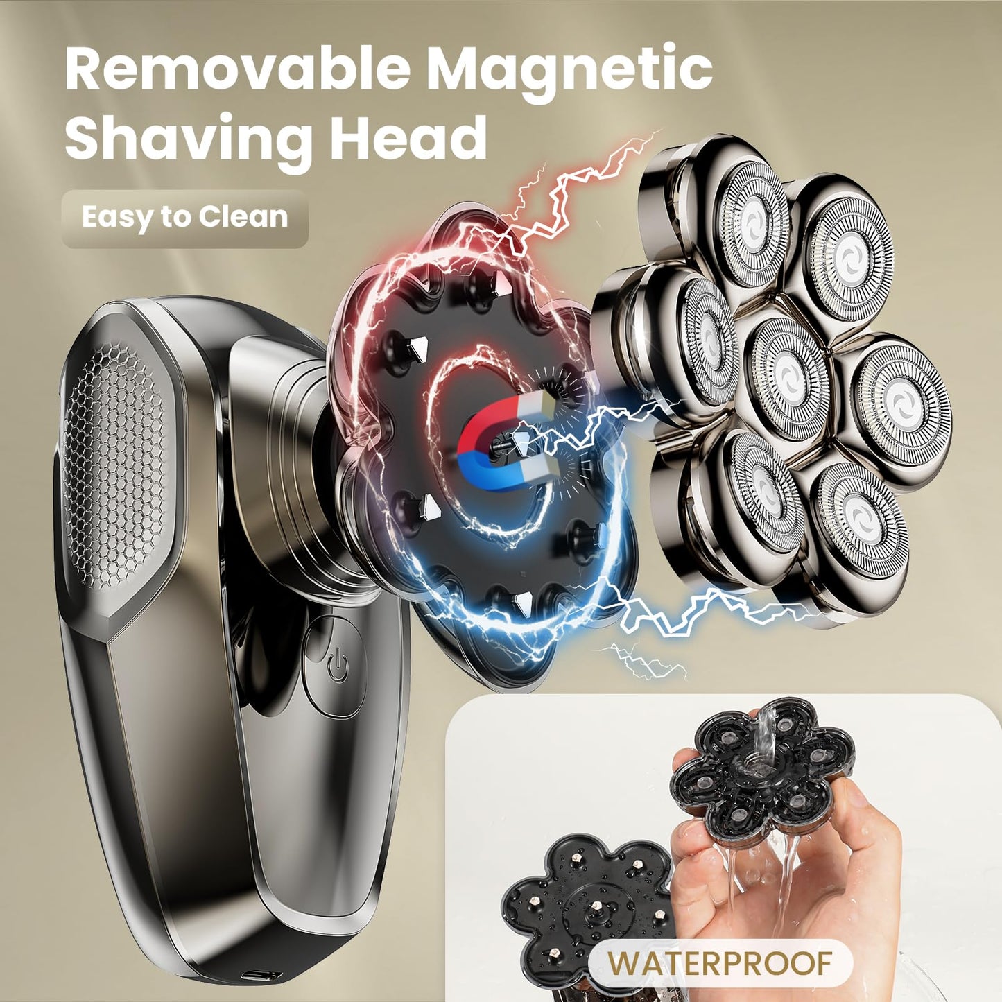 7D Head Shavers for Bald Men, SHPAVVER Detachable Head Shaver LED Display Dry Wet Bald Head Razor, IPX7 Waterproof Head Shavers with Type-C Charge