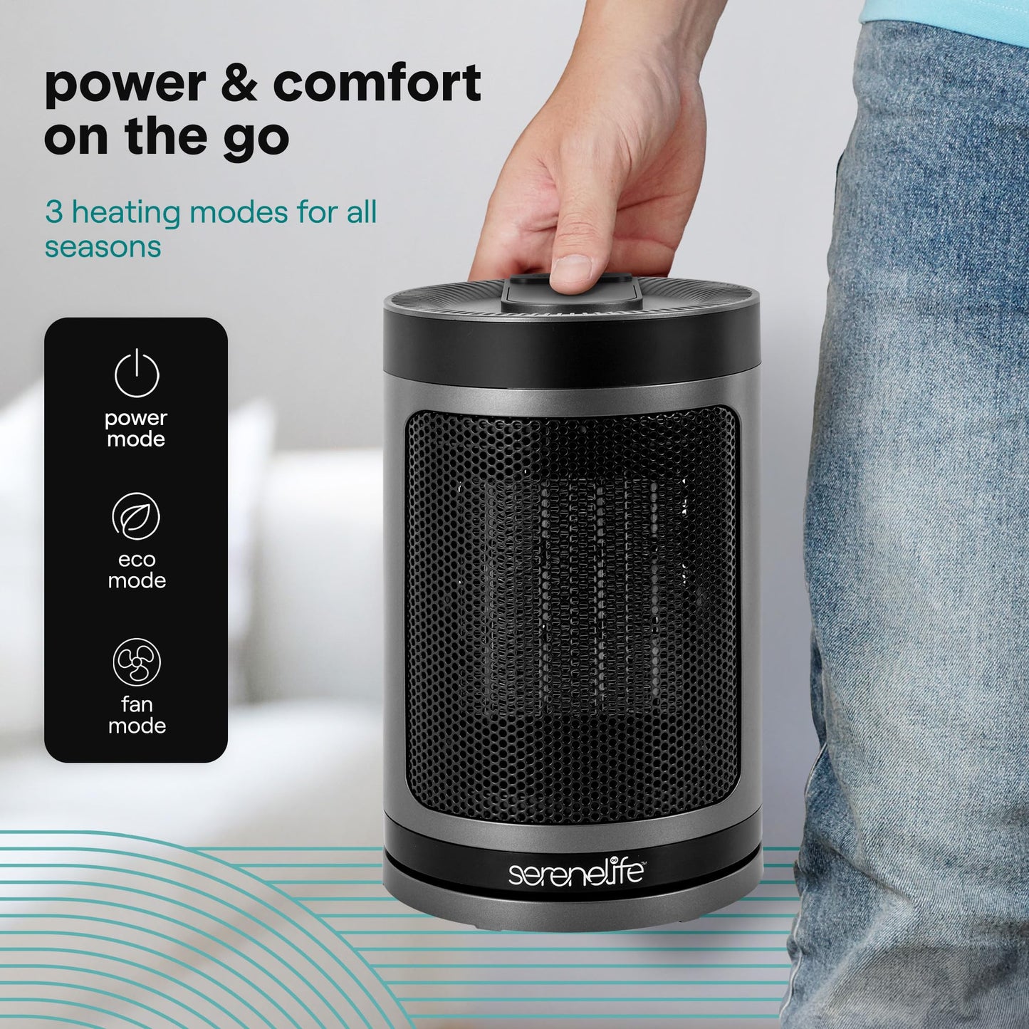 SereneLife Portable Space Heater – 1500W Indoor Electric Heater with Thermostat, Remote Control, 12-Hour Timer, Wi-Fi Enabled PTC Ceramic Heating for Home and Office, Gray (5.9" x 5.9" x 9.5")