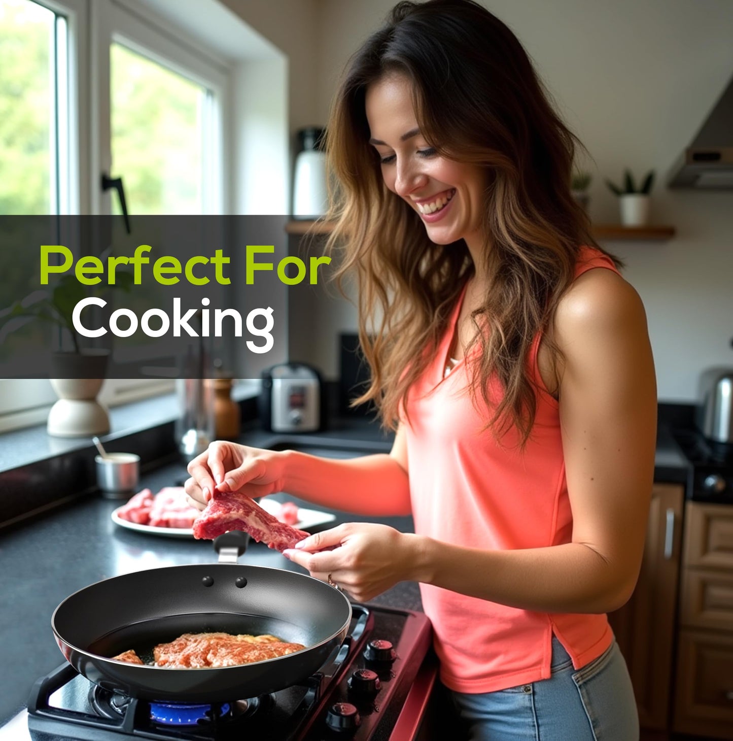 KICHLY Nonstick Frying Pan Set, 3 Piece Induction Bottom Chef's Pan, 8 Inches, 9.5 Inches and 11 Inches Cookware Set, Black