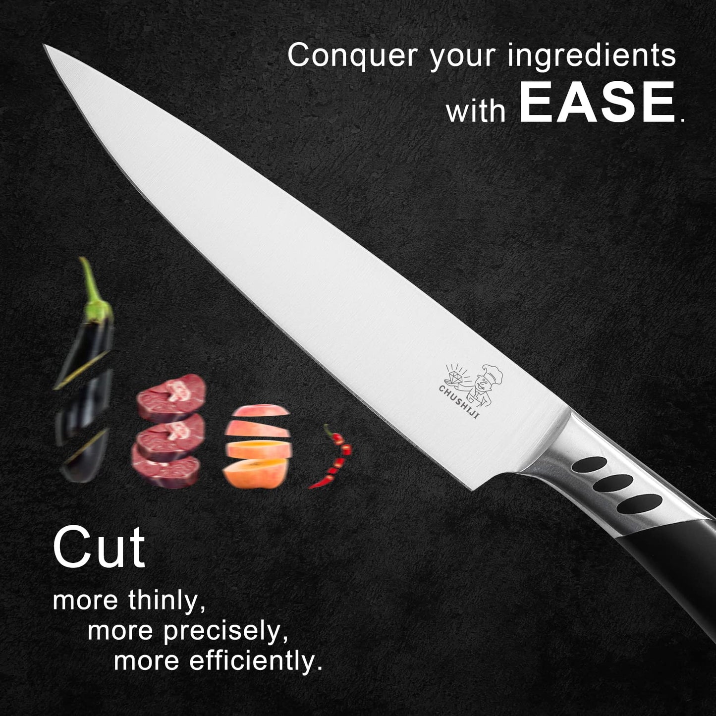 CHUSHIJI Kitchen Knife,3-Piece Stainless Steel Knife Set, Kitchen Knives Set,Chef Knife Set,8 Inch Chef's Knife,7 Inch Santoku Knife,5 Inch Utility Knife,Kitchen Gadgets for Women & Men with Gift Box