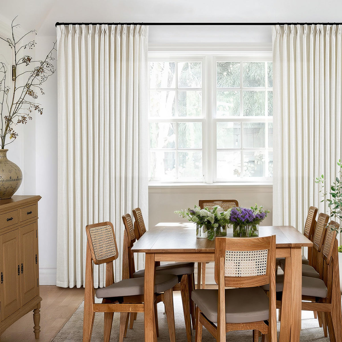 84 Inch Length Natural Pinch Pleated Linen Curtains 2 Panels for Living Room Bedroom Cream Ivory Semi Sheer Boho Neutral Back Tab Linght Filtering Pinch Pleat Hooks Rings Curtain 84 Inches Long