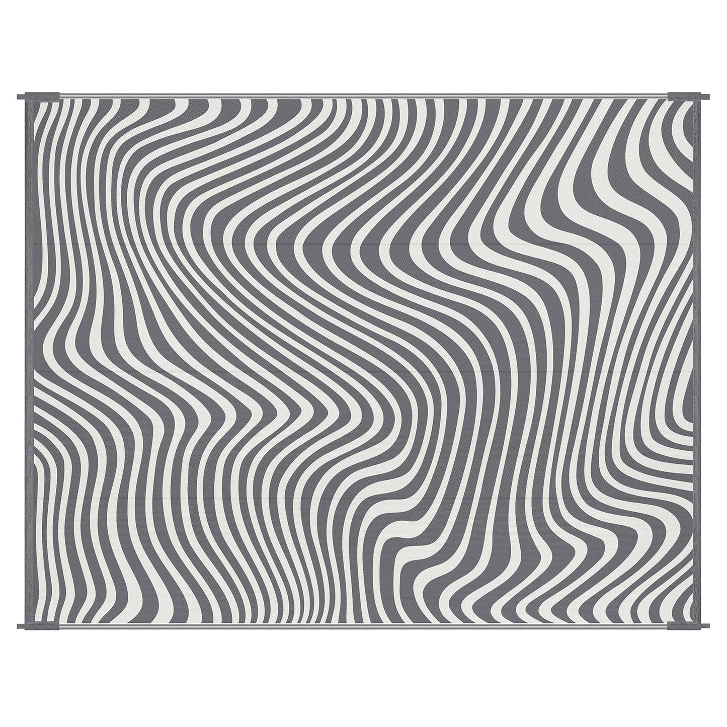 Vaukki Outdoor Patio Rug 8x10, Waterproof Woven Plastic Straw Camping Area Mat, Grey RV Striped Outside Reversible Carpet Clearance for Porch Backyard Deck Balcony