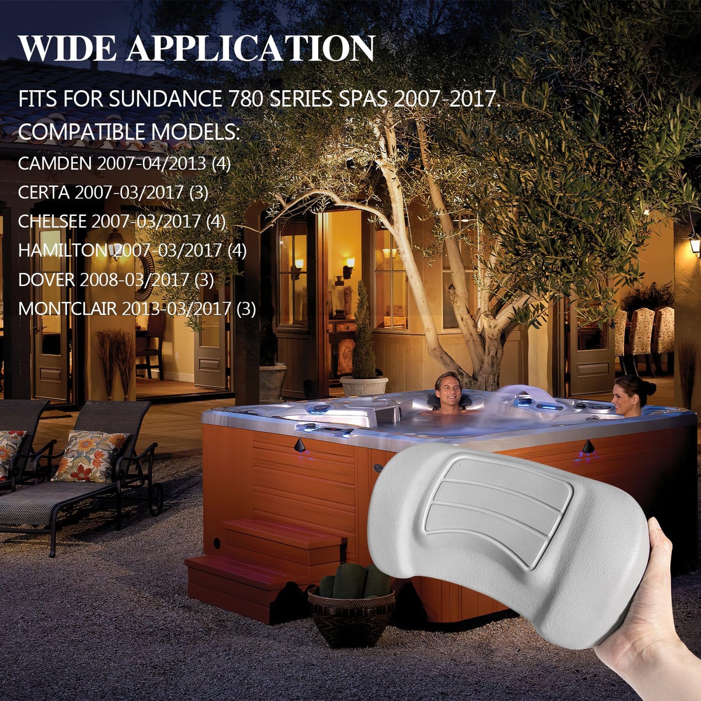 2 PCS 6472-966 Hot Tub Head Rest Replacement Pillow for Sundance 780 Series Spas 2007-2017, Compatible Models Camden, Certa, Chelsee, Hamilton, Dover, Montclair, Replace 6455-469