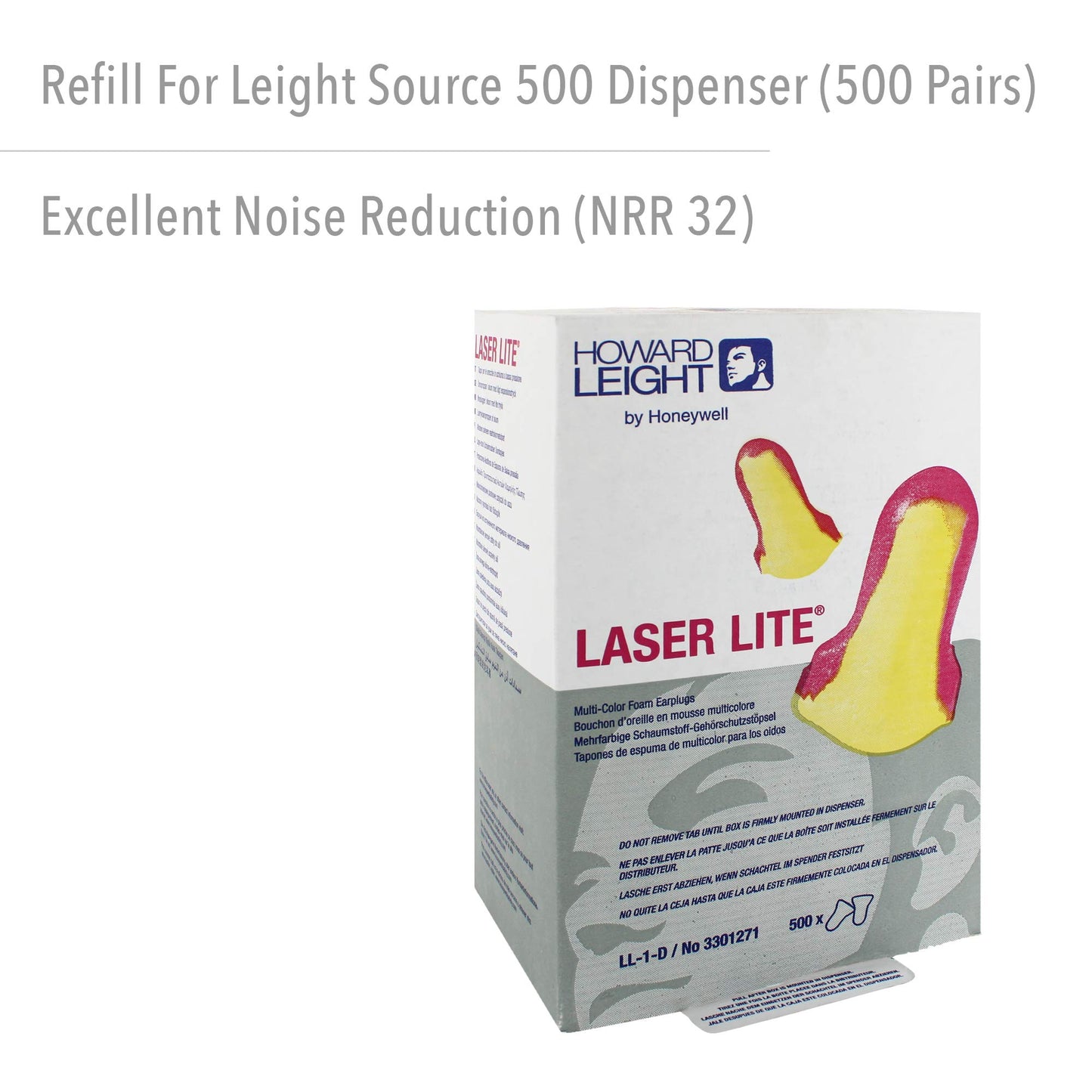 Honeywell Home Howard Leight by Laser Lite High Visibility Disposable Foam Earplug Refill for Leight Source 500 Dispenser, 500 Pairs (LL-1-D), Magenta/Yellow
