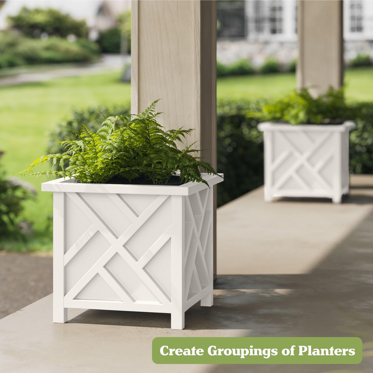 Pure Garden Lattice Design Planter Box - 15.5-Inch-Square Decorative Outdoor Flower or Plant Pot - Front Porch, Patio, and Garden Decor (White)
