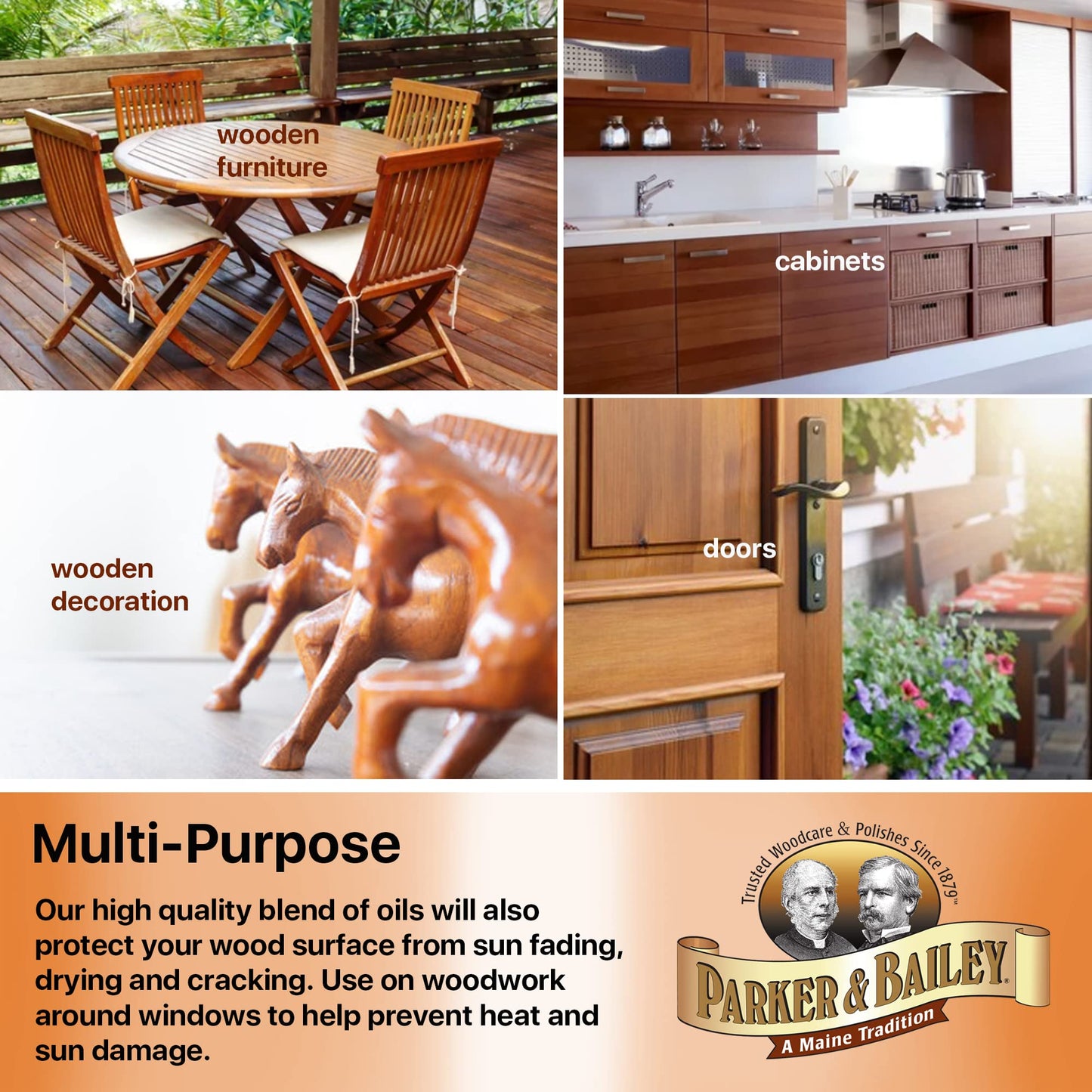 PARKER & BAILEY Orange Oil Polish - Natural Orange Scented Wood Cleaner & Furniture Polish, Cleans, Renews, Restores & Rejuvenates Wood Surfaces, Protects from Drying or Cracking, Shiny Finish, 16oz