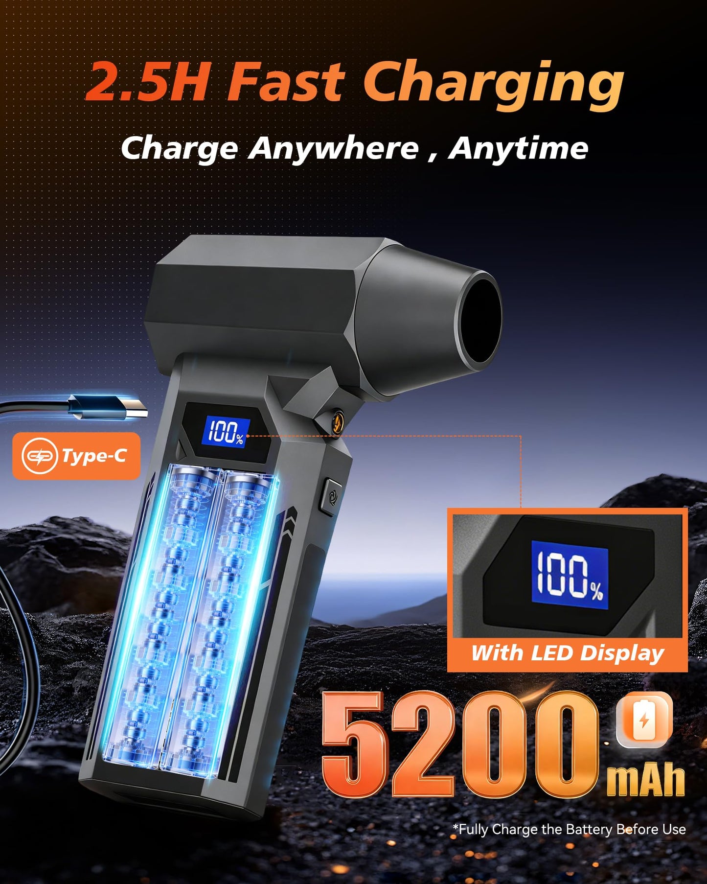 HBHKHPD Compressed Air Duster, 150000RPM Super Power Electric Air Duster with Brushless Motor and LED Light, 4-Gear Rechargeable Air Blower, Cordless Air Duster for Computer, Car, Home, Outdoor