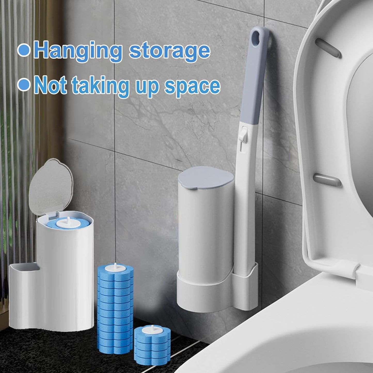 1 Pack Disposable Toilet Brush & Holder Set with Extended Handle & 48 Refills - for Toilet, Bathroom, Bathtub Cleaning - Blue Ocean Fresh Scent
