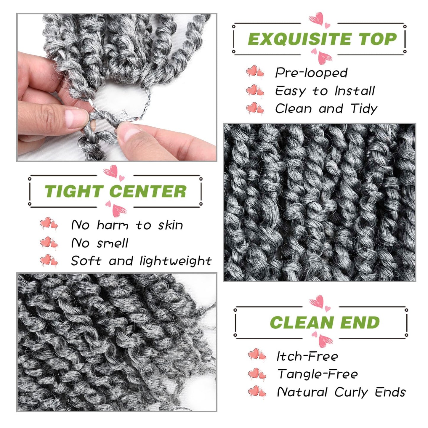 8 Packs Pre-twisted Passion Twist Crochet Hair for Black Women, 8 Inch Passion Twist Hair, Pre-looped Crochet Braids Bohemian Hair Synthetic Braiding Hair Extensions (12Strands/Pack,TGrey#)