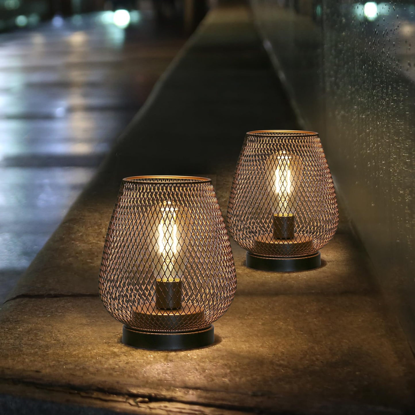 JHY DESIGN Set of 2 Metal Cage LED Lantern Battery Powered, Cordless Accent Light with LED. Great for Weddings,Parties,Patio, Events for Indoors Outdoors.