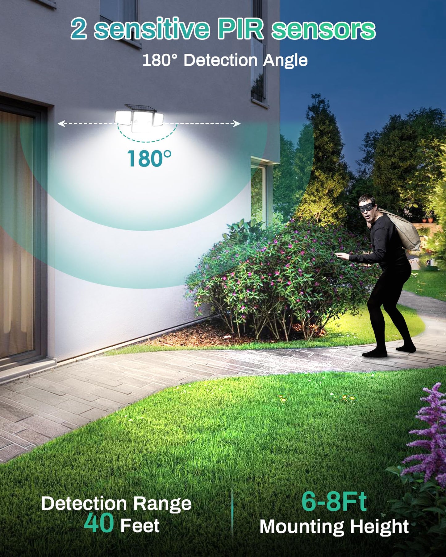 HAARAY Solar Lights Outdoor, Motion Sensor Outdoor Lights with Stakes, 2500LM 236 LED IP65 Waterproof Solar Powered Flood Lights, 360°Wide Lighting Angle Security Lights for Yard Driveway (2 Pack)