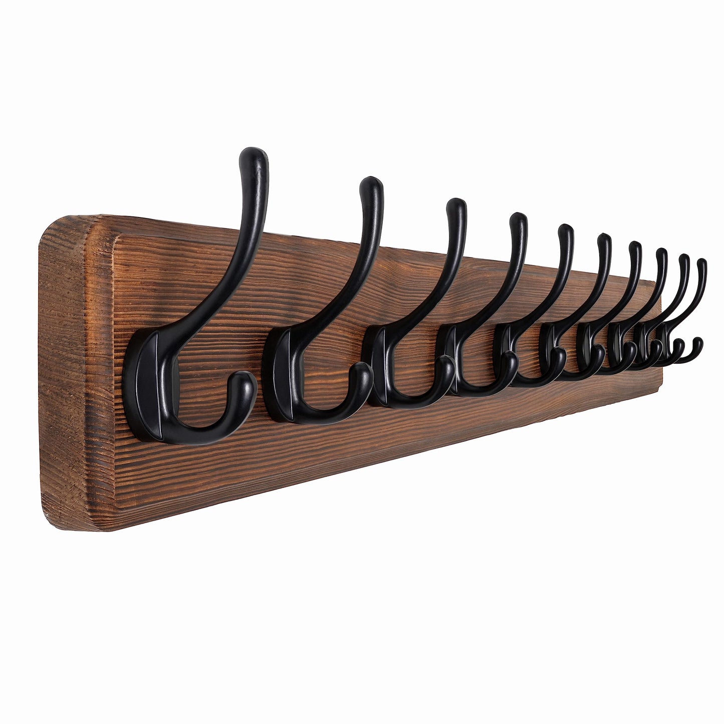 SKOLOO Rustic Large Wall Mounted Coat Rack - 38.6'' Long Coat Rack for Wall, Pine Solid Wood Coat Hook Hanger - 10 Hooks for Hanging Clothes Backpack Coats