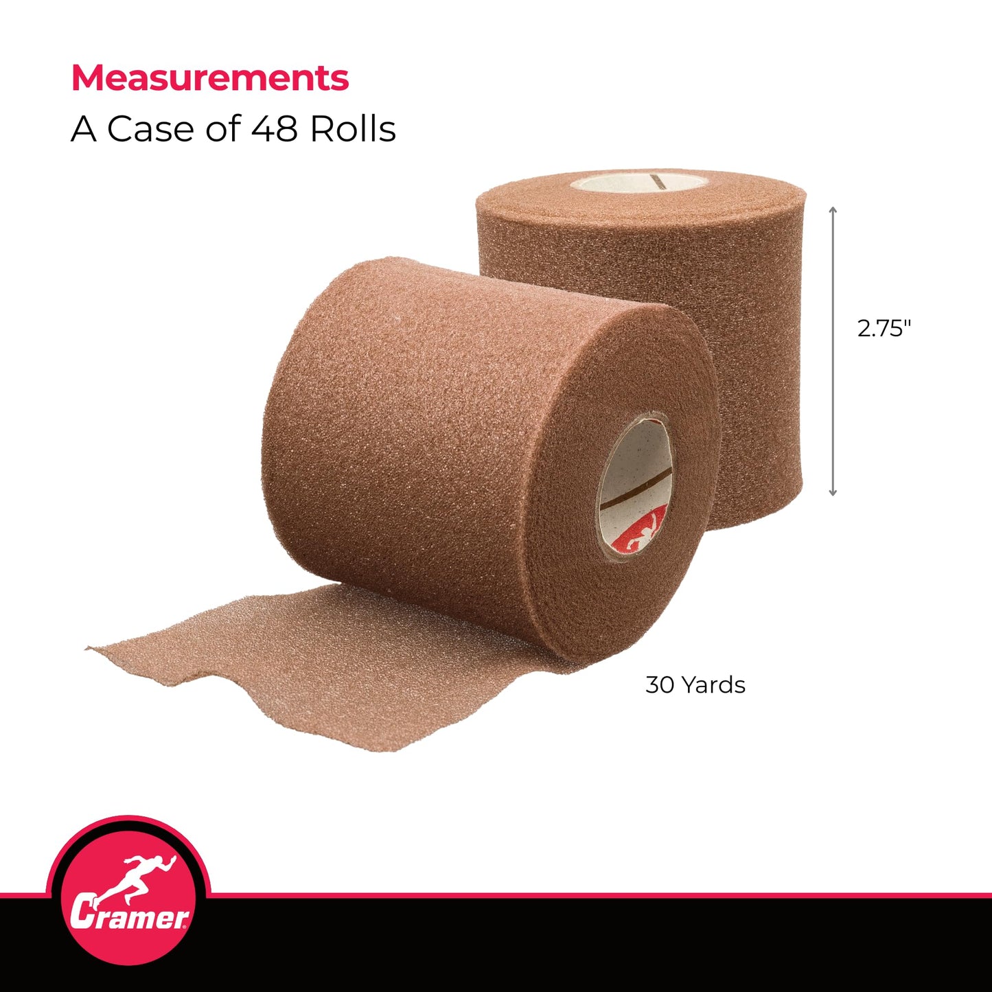 Cramer Tape Underwrap, Bulk Case of 48 Rolls of PreWrap for Athletic Taping, Hair Tie, Headband, Patellar Support, Pre-Wrap Athletic Tape Supplies, 2.75" X 30 Yard Rolls of Pre Wrap