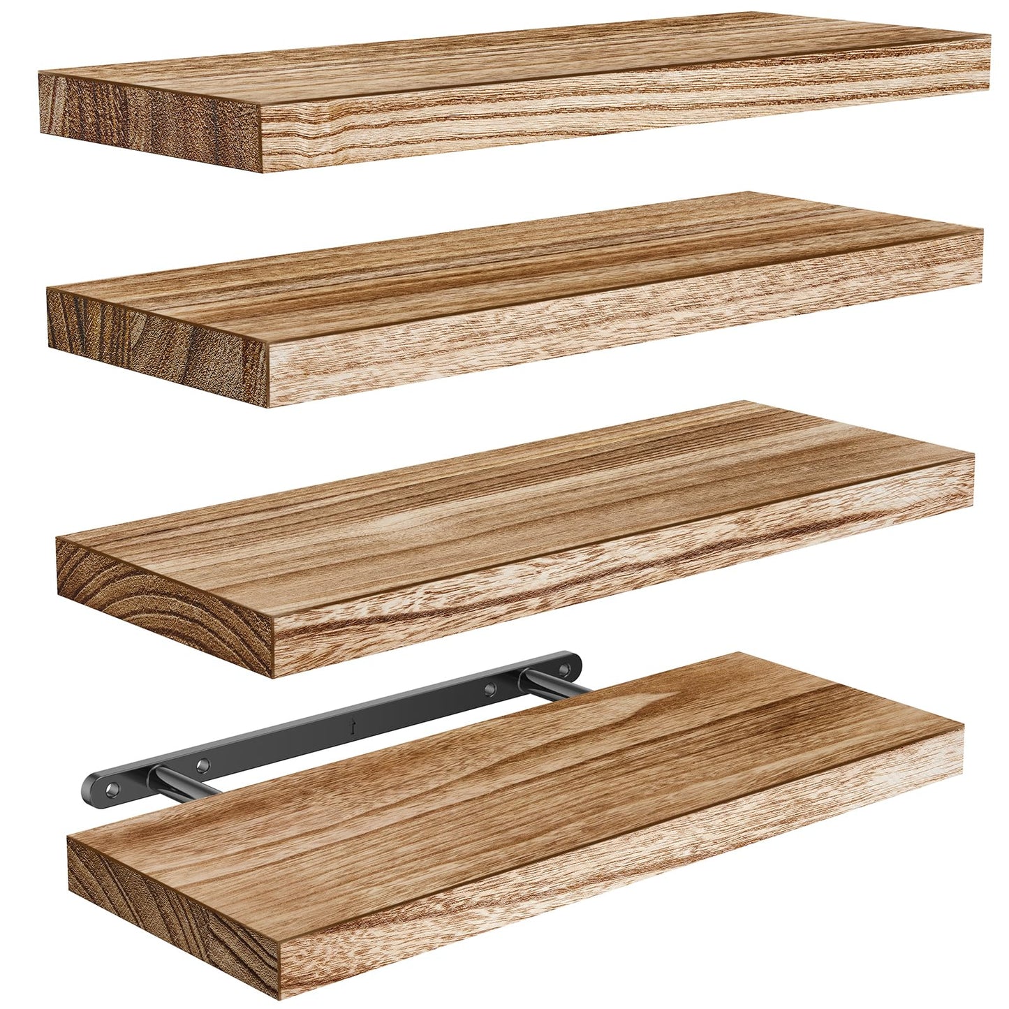 AMADA HOMEFURNISHING Floating Shelves, Paulownia Wood Wall Shelves for Bathroom/Living Room/Bedroom/Kitchen/Home Office, Natural Wood Wall Shelf for Home Storage & Organization, Set of 4, AMFS40