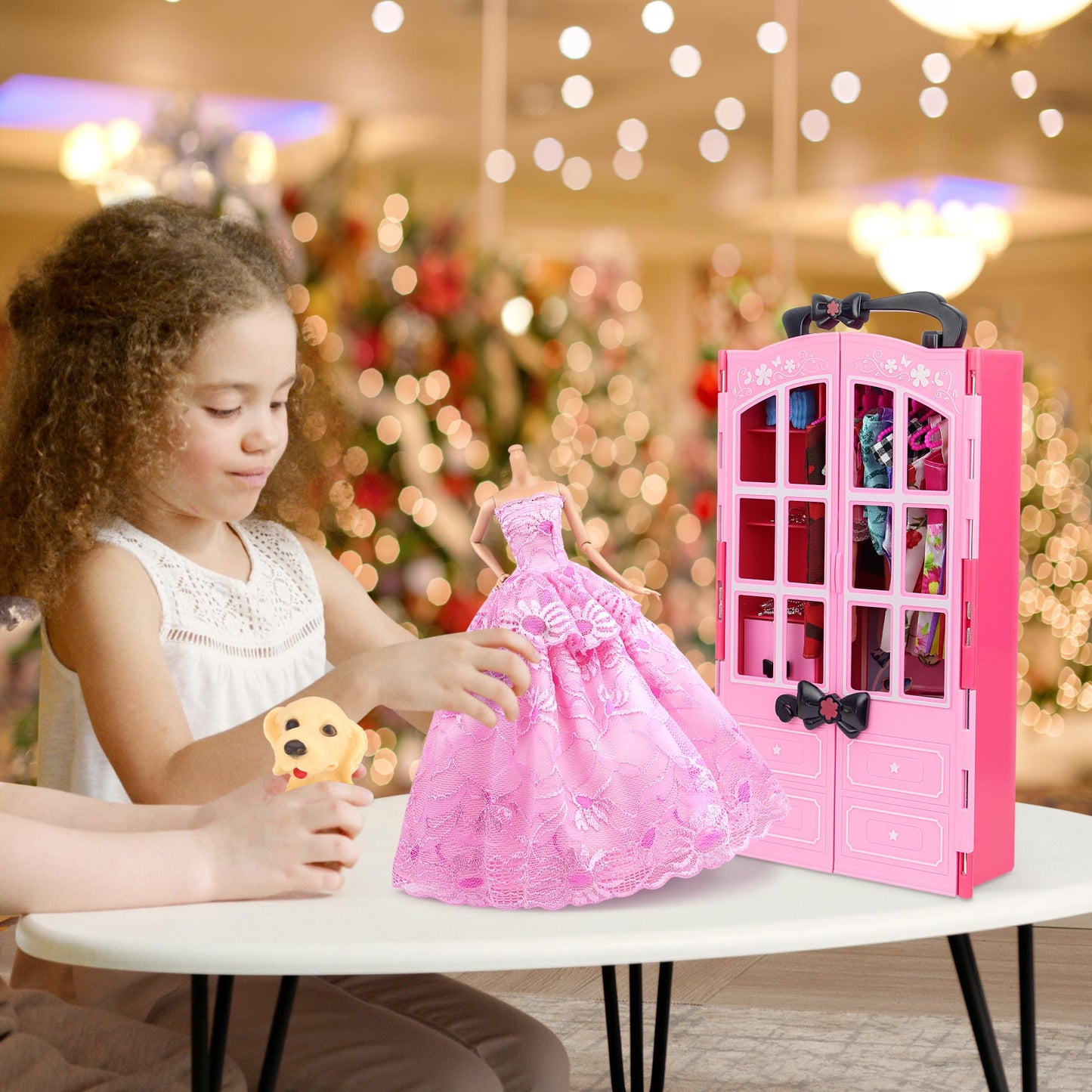 ZITA ELEMENT 120 Pcs Fashion Doll Closet Wardrobe for Clothes and Accessories Storage Include Clothes, Dresses, Shoes, Shoes Rack, Bags, Necklace, Hangers for 11.5 Inch Girl Doll Clothes