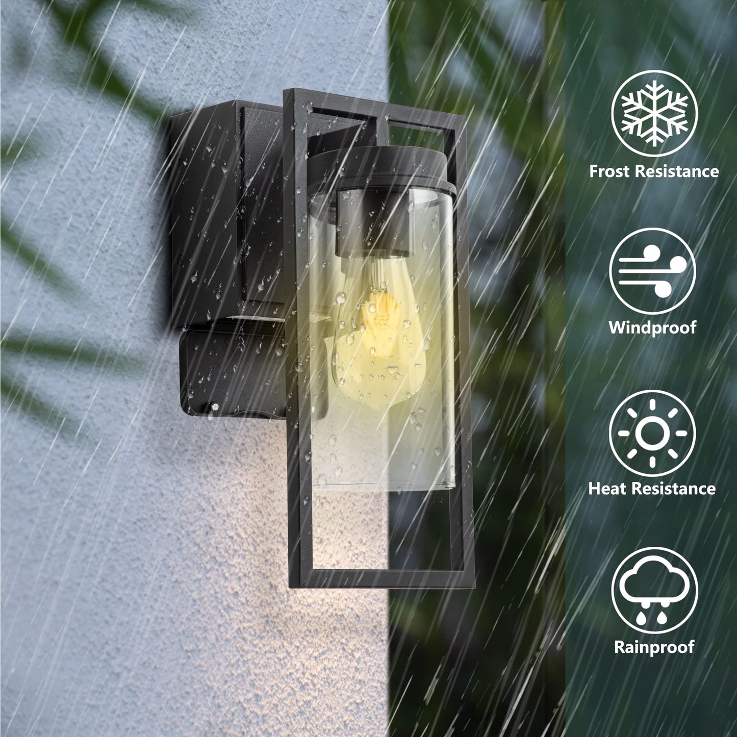 OUPAVOCS Outdoor Lights with GFCI Outlet, Modern Porch Lights Waterproof, Exterior Light Fixture with Outlet Plug, Black Wall Sconce Wall Mount with Seed Glass, Outside Patio Lights for House, Garage