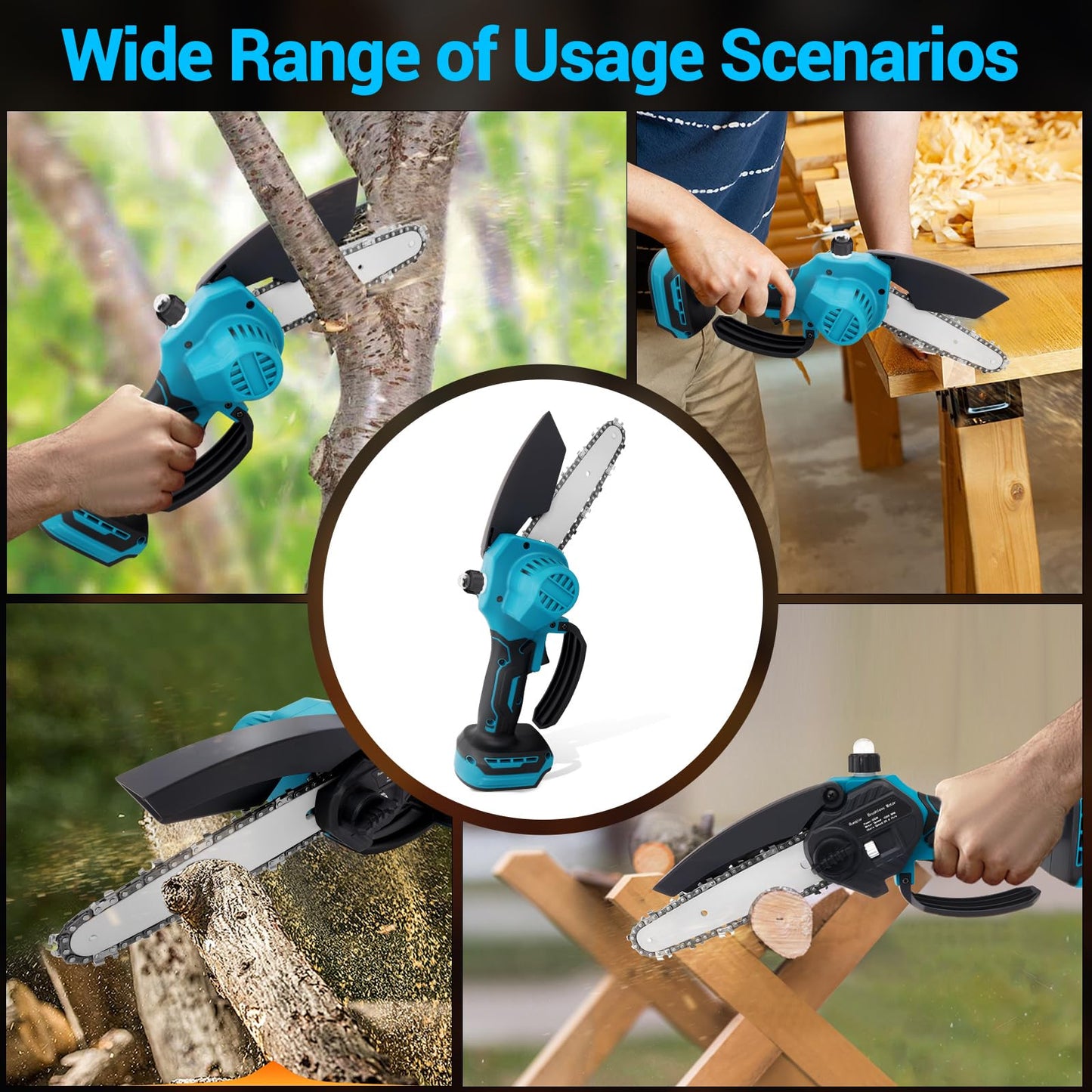 Mini Chainsaw for Makita 18v Battery,Cordless Pruning Chainsaw with Security Lock & Replacement Chain,Battery Powered for Tree Trimming, Storm Clean-Up, Wood Cutting, Pruning(NOBattery)