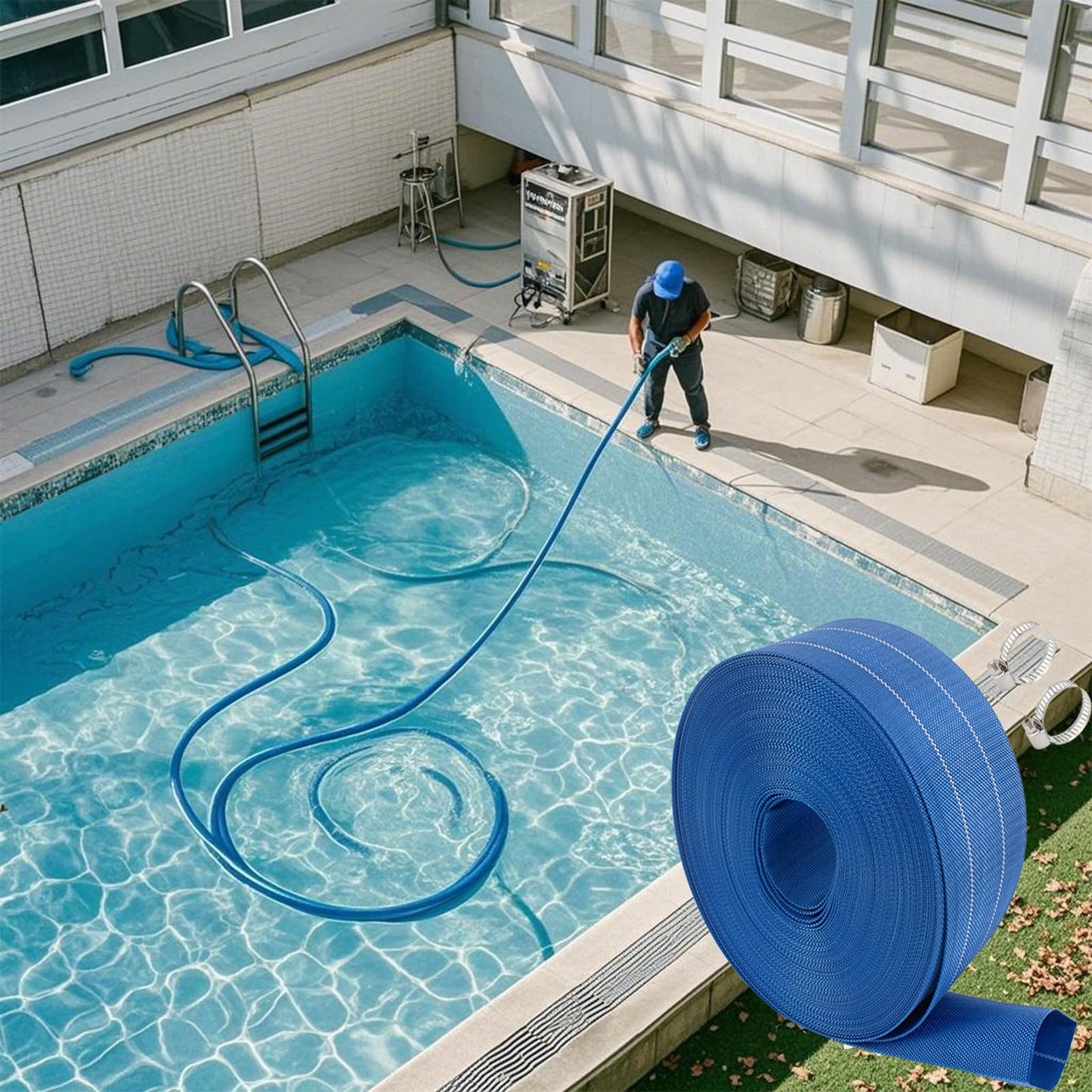 Heavy Duty Backwash Hose, PVC Lay Flat Discharge Hose,Backwash Hose for Swimming Pools, Heavy Duty Reinforced Pool Drain Hose with Camlock C and E Fittings (1.5" ID x 50 FT)