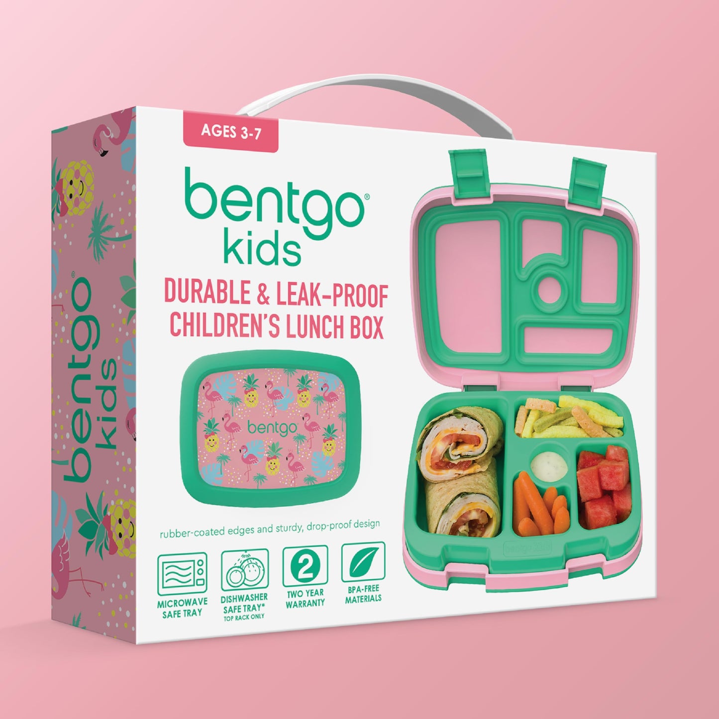 Bentgo Kids Prints Leak-Proof, 5-Compartment Bento-Style Kids Lunch Box - Ideal Portion Sizes for Ages 3 to 7 - BPA-Free, Dishwasher Safe, Food-Safe Materials (Tropical)