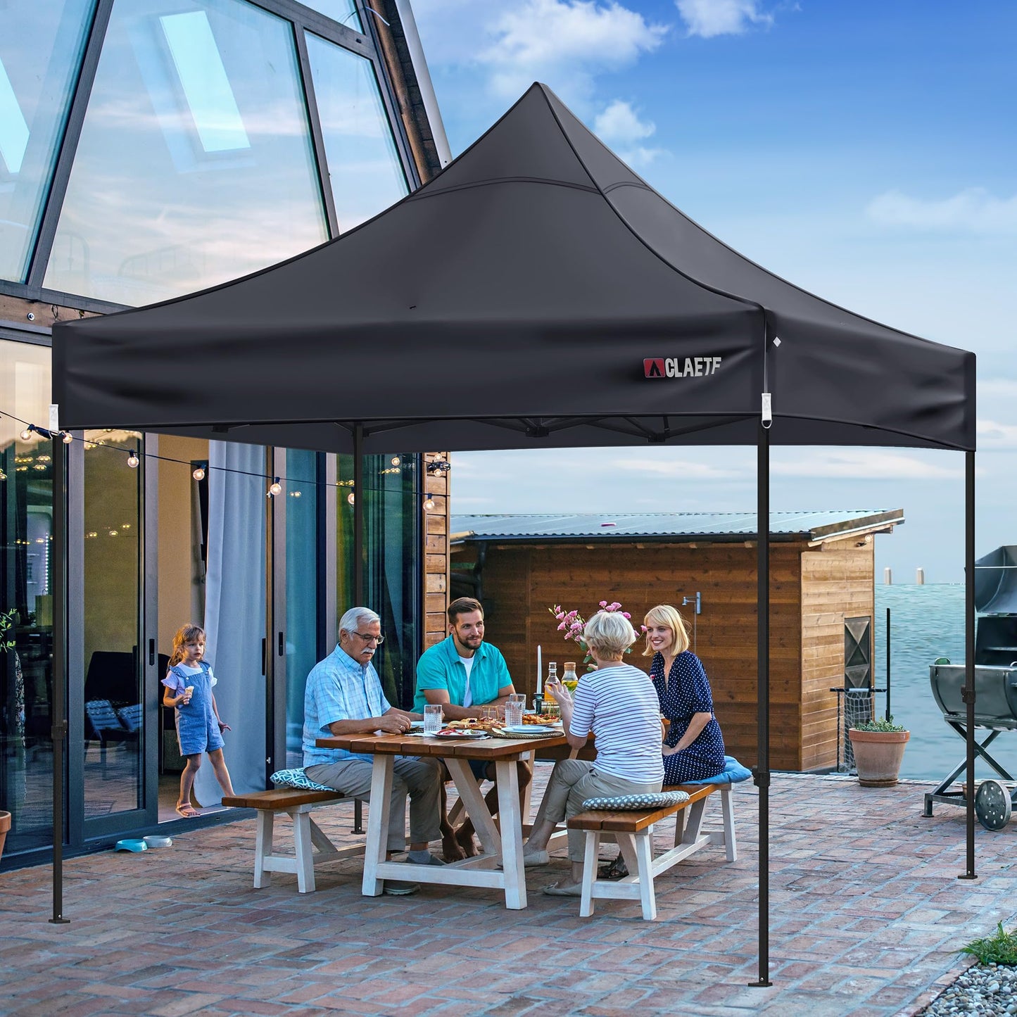 CLAETF 10x10 Canopy Replacement Top for Pop Up Canopy Tent - 4 Drainage Holes,10x10ft Canopy top Suitable for Most of The Standard Canopy(top only, Black)