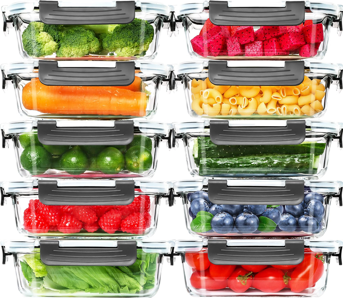 Skroam 10 Pack Glass Meal Prep Containers, Airtight Food Storage Containers with Lids, Pantry Kitchen Storage Containers for Lunch, Food Storage, Meal Prep, Glass Lunch Bento Boxes - 22 OZ
