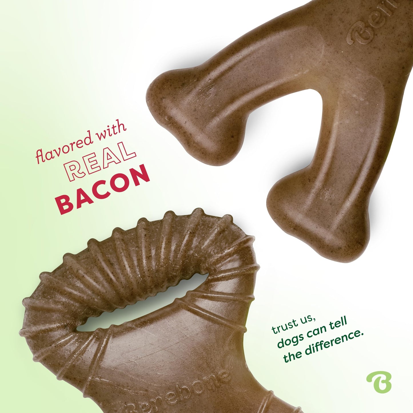 Benebone Tiny 2-Pack Dog Chew Toys, Made in USA, Real Bacon Flavor, Small