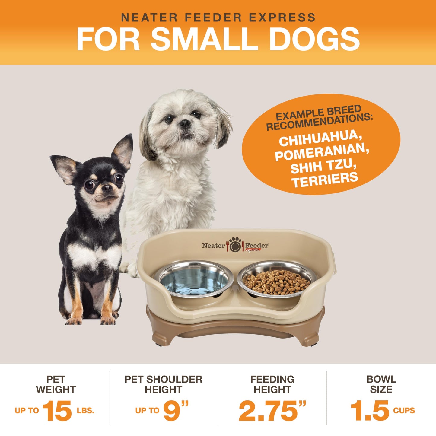 Neater Feeder - Express Model - Mess-Proof Cat & Dog Bowls – Made in USA – Elevated, No Spill, Non-Tip, Raised Stainless Steel Food & Water Bowls