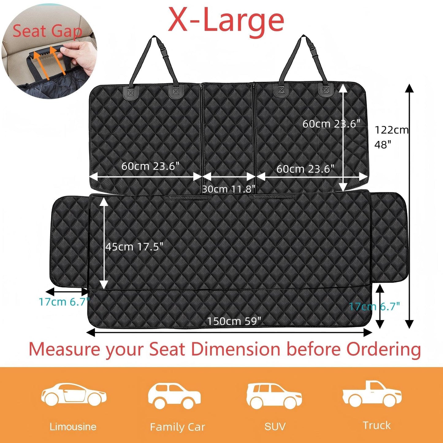 Dog Car Seat Cover for Back Seat Cover for Kids,Non Stick Fur Rear Seat Protector for Pet,Nonslip Waterproof Durable Universal Fit Interior Backseat Covers for Auto Van SUV (XL, Black)
