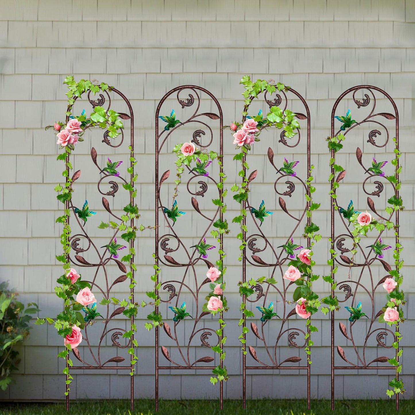 aboxoo Set of 4 Packs Hummingbird Metal Garden Trellis for Climbing Plants,Outdoor Decorative Flowers Arch Fence Trellis for Outdoor Patio,Garden,Lawn,Yard,Backyard,Wall Brackets,60'' H x 11'' W