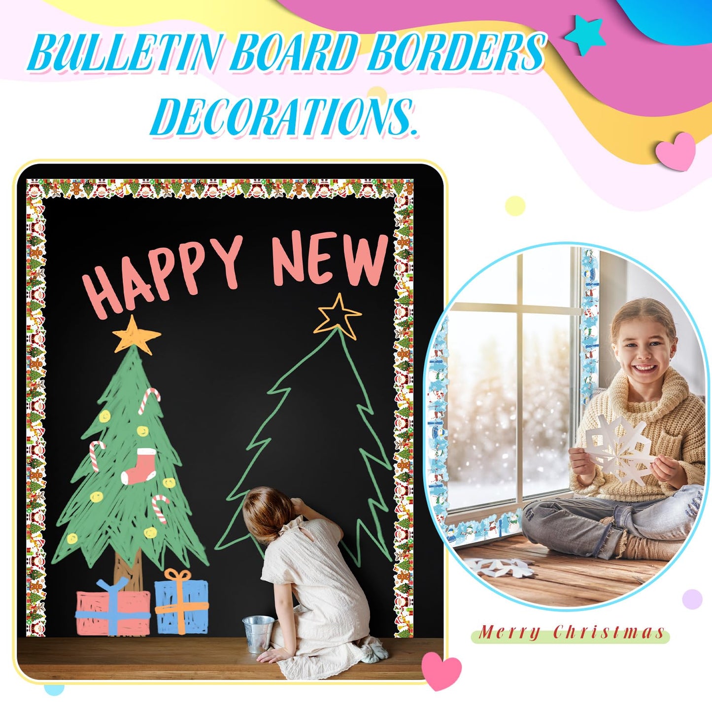 Geyee 12 Rolls 394 ft Holiday Bulletin Board Borders Seasonal Bulletin Board Decorations Summer Beach Trim for School Classroom Wall Decor