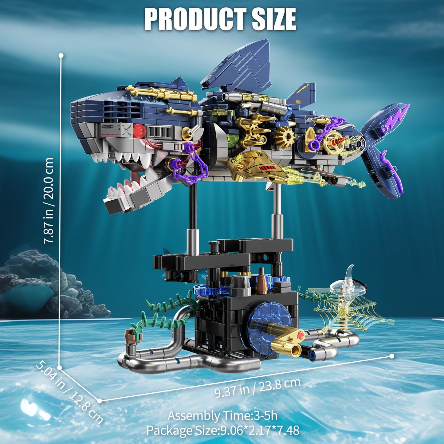 TYCOLE Mechanical Shark Building Set,Sea Animal Toy Kit with Rotatable Function and Display Stand,Creative STEM Toy,Christmas Birthday Gift for Adults and Kids 8-12(699PCS)