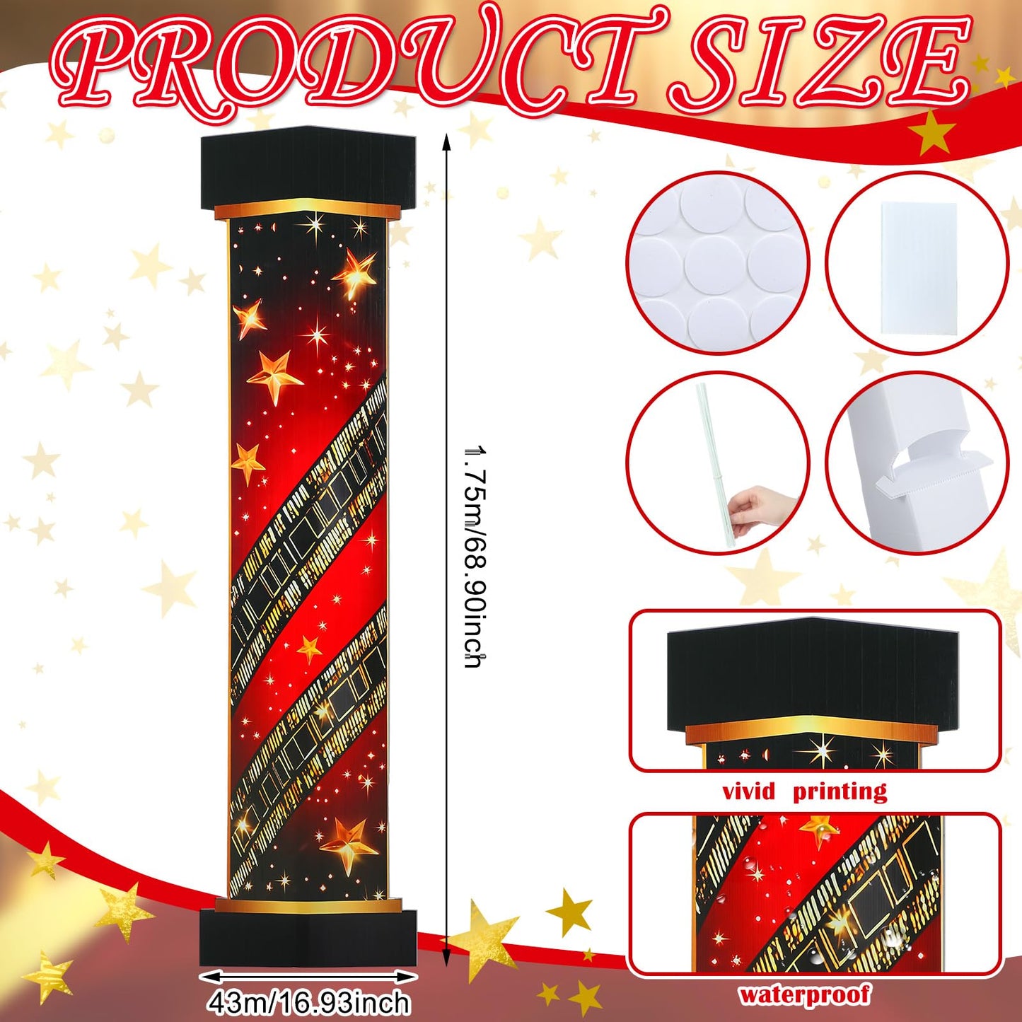 2 Pcs 5.8 ft Movie Award Night Red Carpet Column Decorations Prom Stand up Cardboard Cutout Life Size Award Red Carpet Theme Party Decoration Backdrop Photo Props Standup for Movie Awards Party Supply