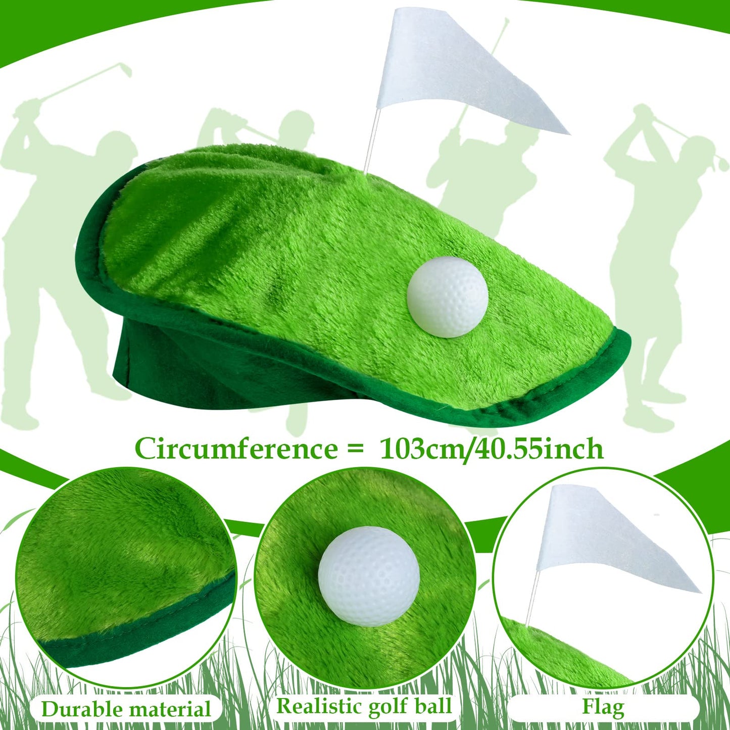 Berlune 4 Set Funny Golf Hat Golf Party Costume Accessories Novelty Golfer Beret Hat with Golf Ball Flag Golf Party Supplies