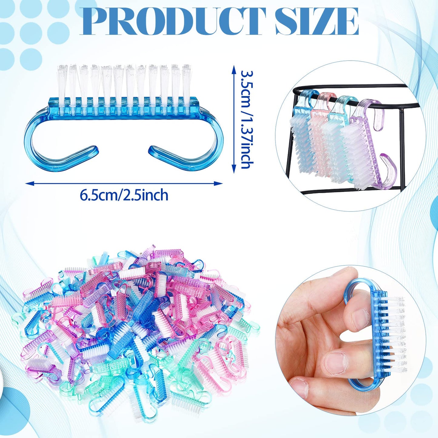 Bokon 400 Pcs Handle Grip Nail Brush Bulk Nail Scrub Brush Nail Brush for Toes and Nails Cleaner, Pedicure Scrubbing tool kit for Men and Women(Multicolor)