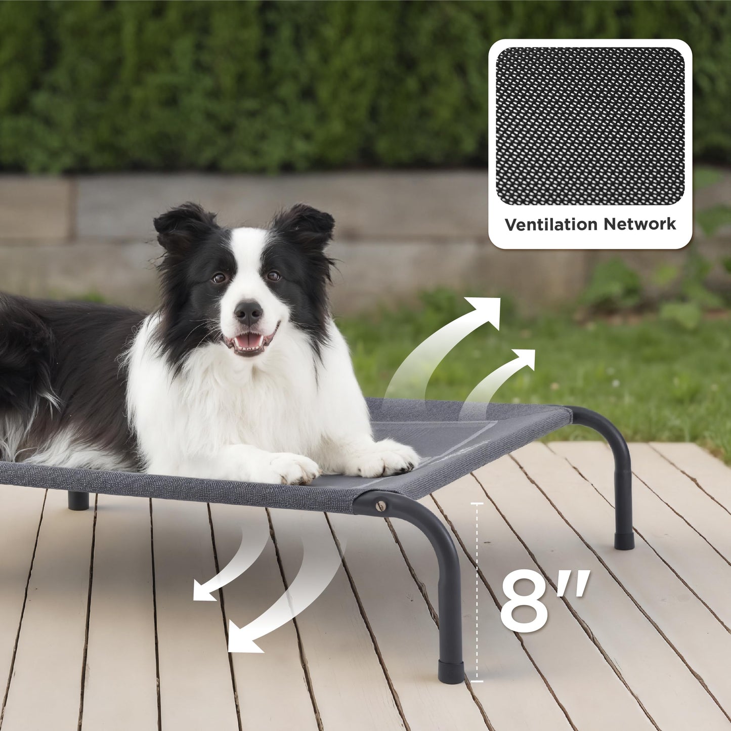 Bedsure Large Elevated Outdoor Dog Bed - Raised Dog Cot for Large Dogs, Portable Outdoor Pet Bed for Camping or Beach, Cooling Summer Frame with Breathable Mesh, Grey, 49 Inches