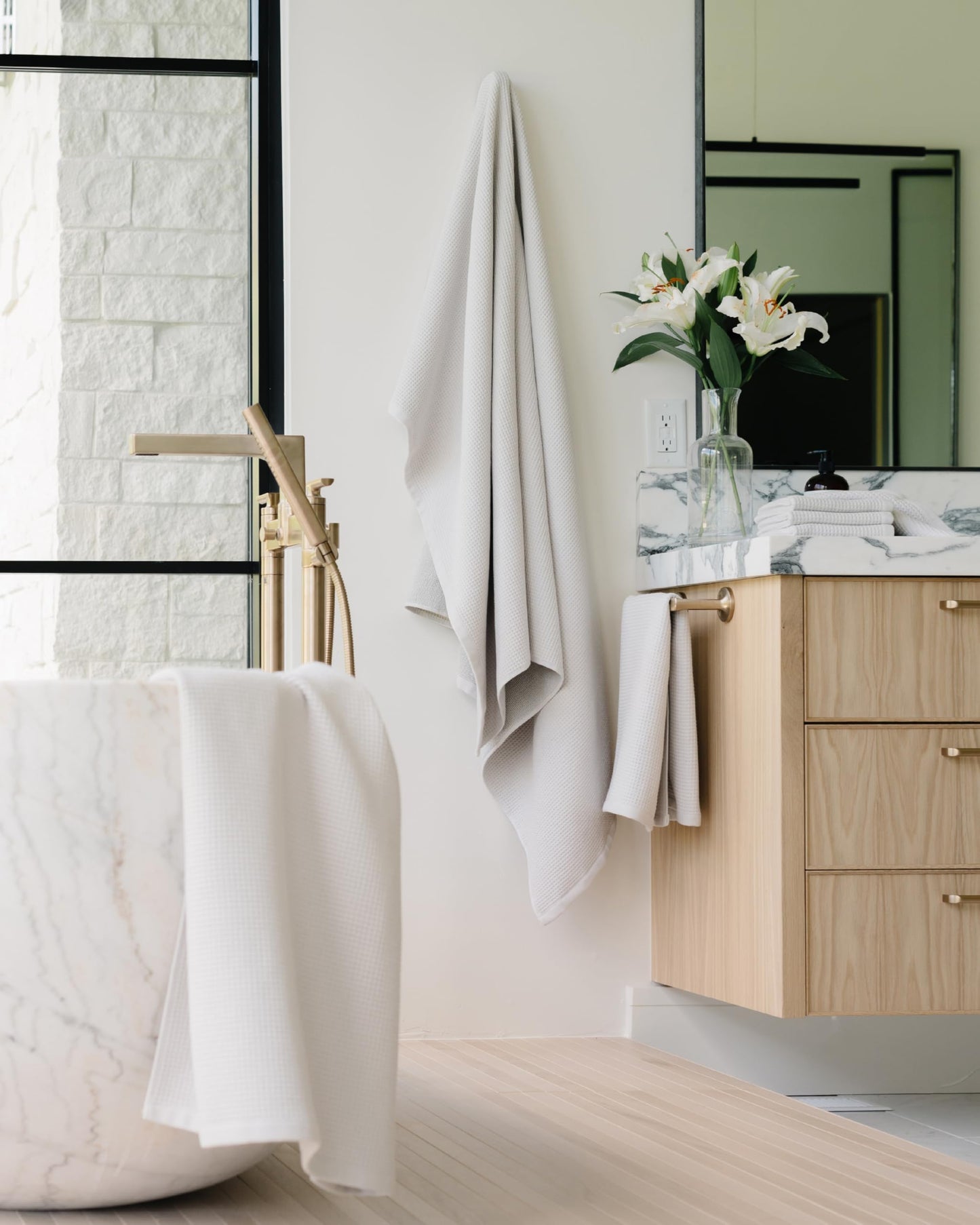 Cozy Earth Waffle Bath Towels - 60% Cotton 40% Viscose from Bamboo Bath Towels 30 x 58 Inches - Soft & Absorbent Terry, Reversible Mini Textured Waffle & Weave Pattern - 2 Pack