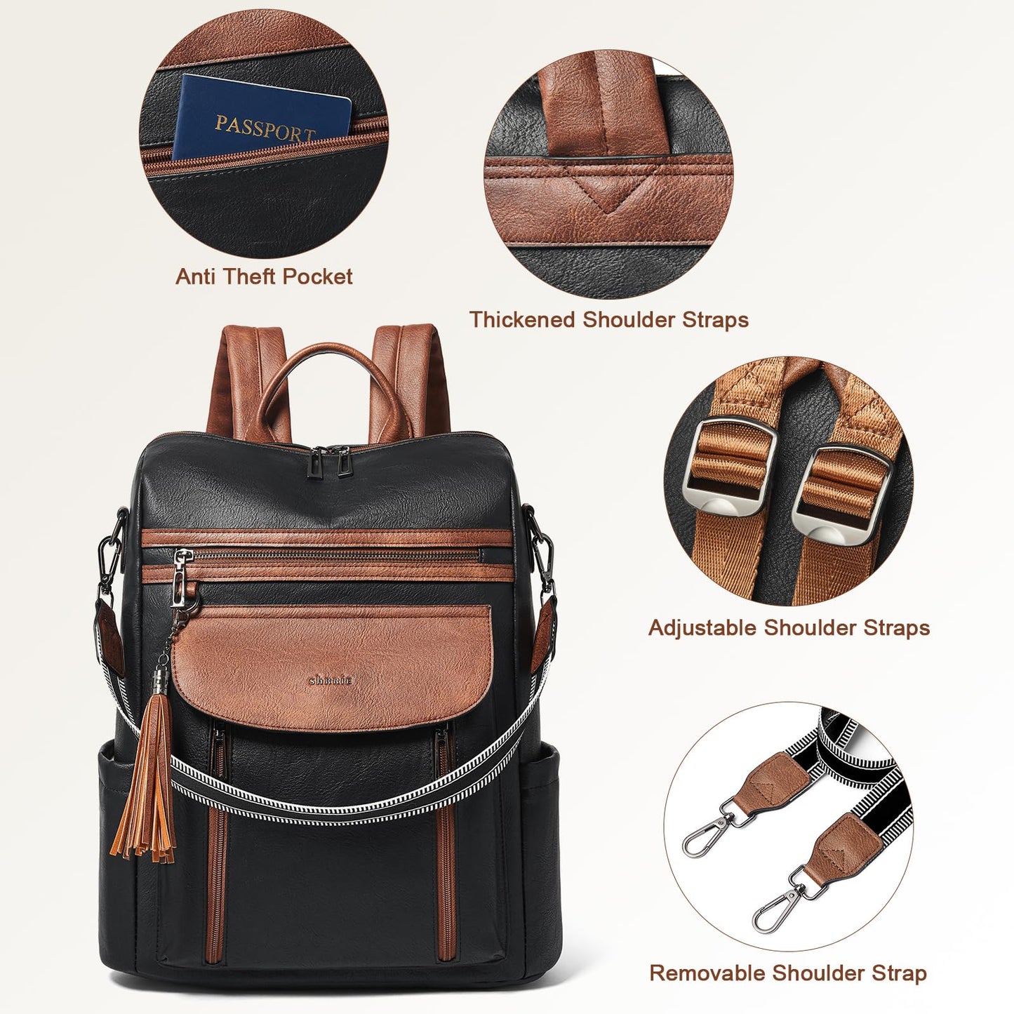 Shrrie Large Leather Backpack for Women 15.6 inch Laptop Backpack Travel Work Backpack Purse for Business College