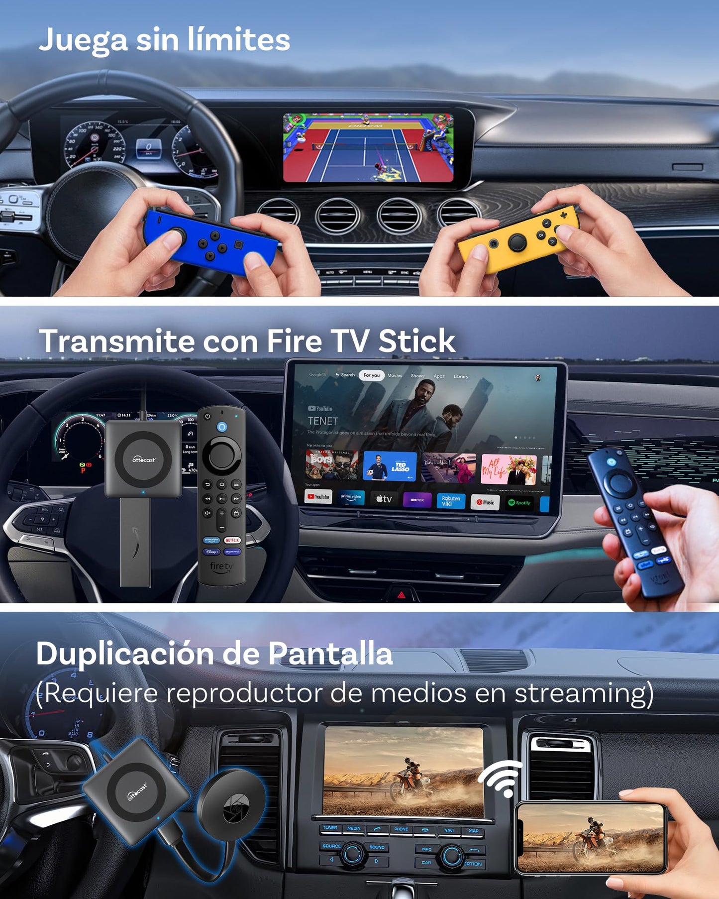 OTTOCAST 4 in 1 Car TV Mate Max & Wireless Carplay/Android Auto & Screen Mirroring Adapter for Apple iPhone Android Phone, HDMI Car TV Adapter, Watching Videos Movies on CarScreen