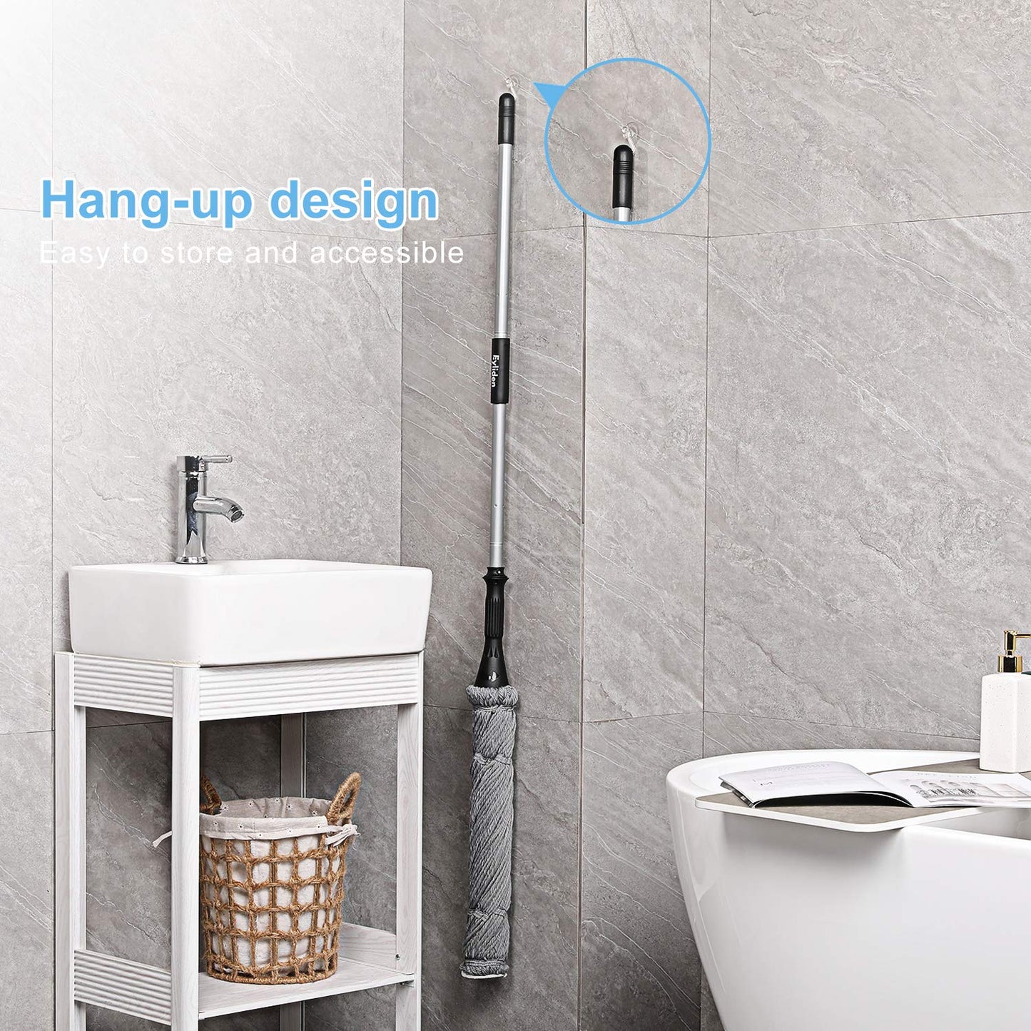 Eyliden Microfiber Twist Mop - Hand Release Washing Mop for Floor Cleaning - Dry&Wet Mops with Wringer, 2 Removable Washable Heads, 57.5inch Long Handle, Scouring Pad (Grey)