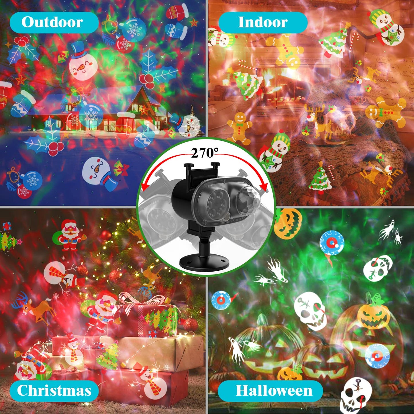 Christmas Projector Lights Outdoor,Holiday Lights Projector with Remote Control Timer, 26 HD Effects (3D Ocean Wave & Patterns) Waterproof Landscape Lights for Xmas Halloween Party Garden Decorations