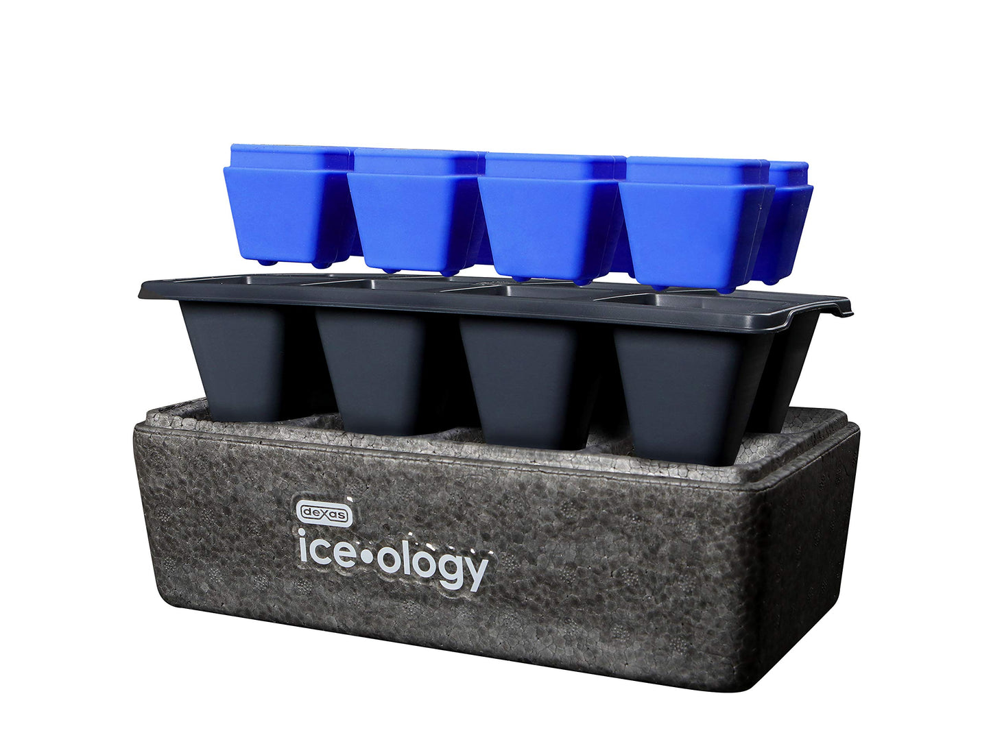 Dexas ice•Ology Silicone Clear Ice Maker Tray for Crystal Clear Craft Cocktail Ice, 8 Count Cube Tray, 1.375 Inch Square Cubes