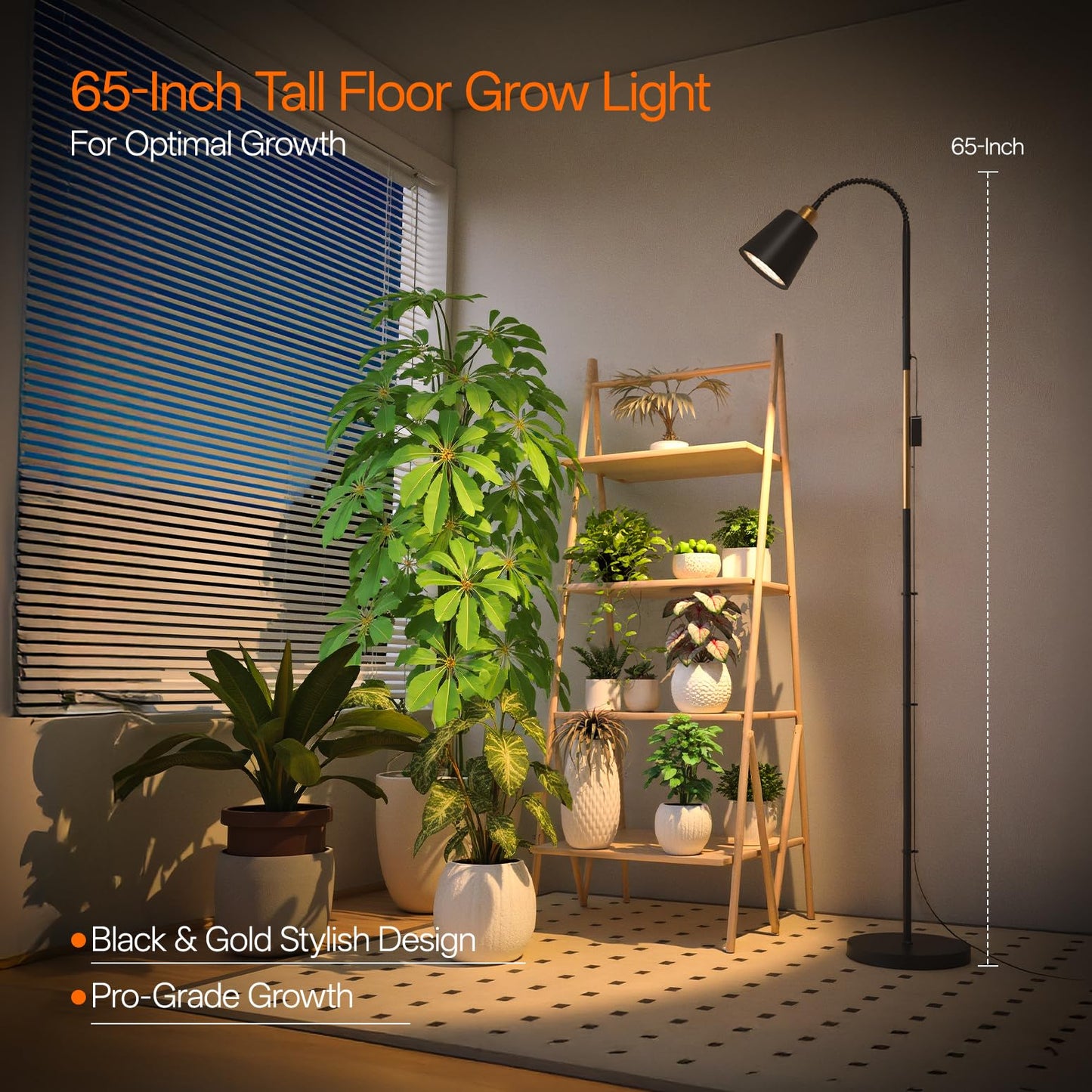 Bstrip Grow Light for Indoor Plants, 65" Tall Standing Grow Light, 18W Non-Dimmable LED Grow Light Bulb with Optical Lens, Full Spectrum Plant Light with Flexible Gooseneck & Timer