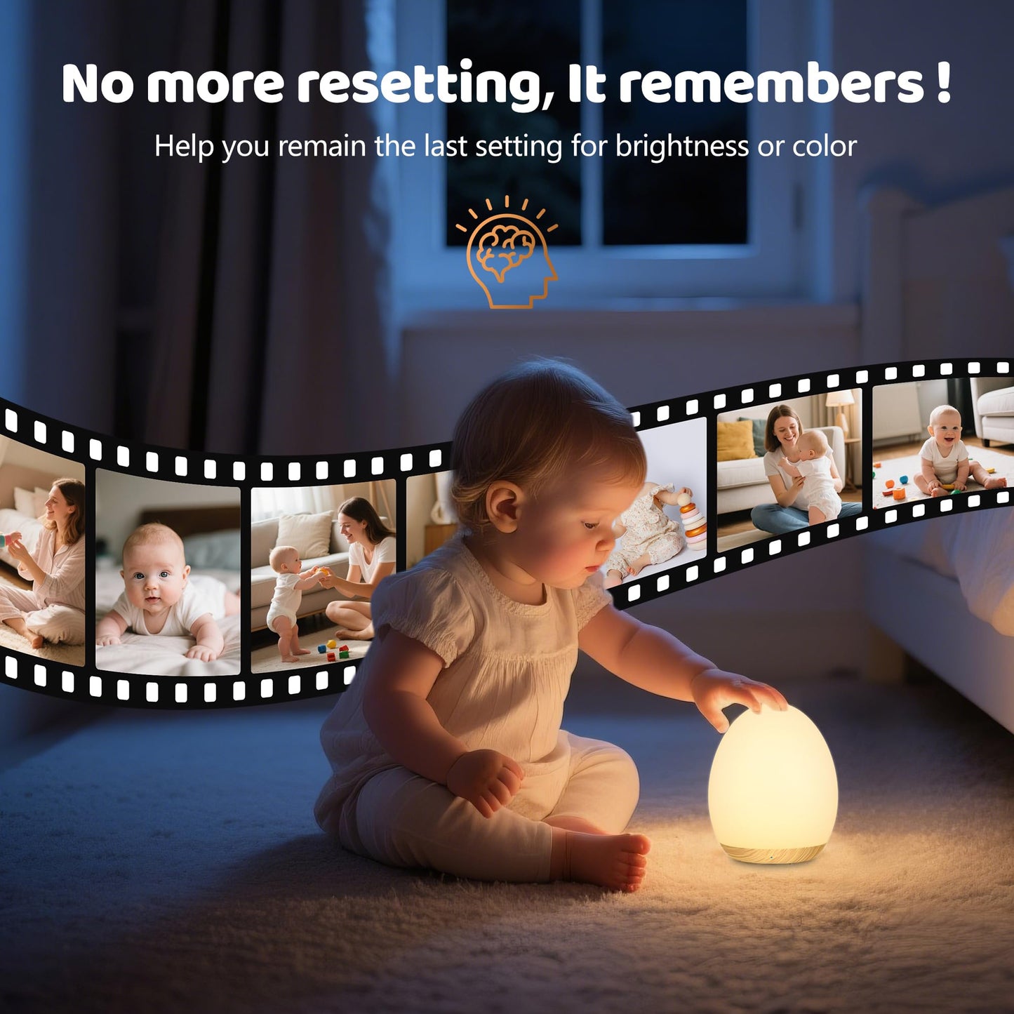 Night Lights for Kids, MediAcous Baby Night Light with 7 Colors Changing & Dimming Function, Rechargeable Kids Night Light with 1 Hour Timer & Touch Control, Up to 100H, Wood Grain