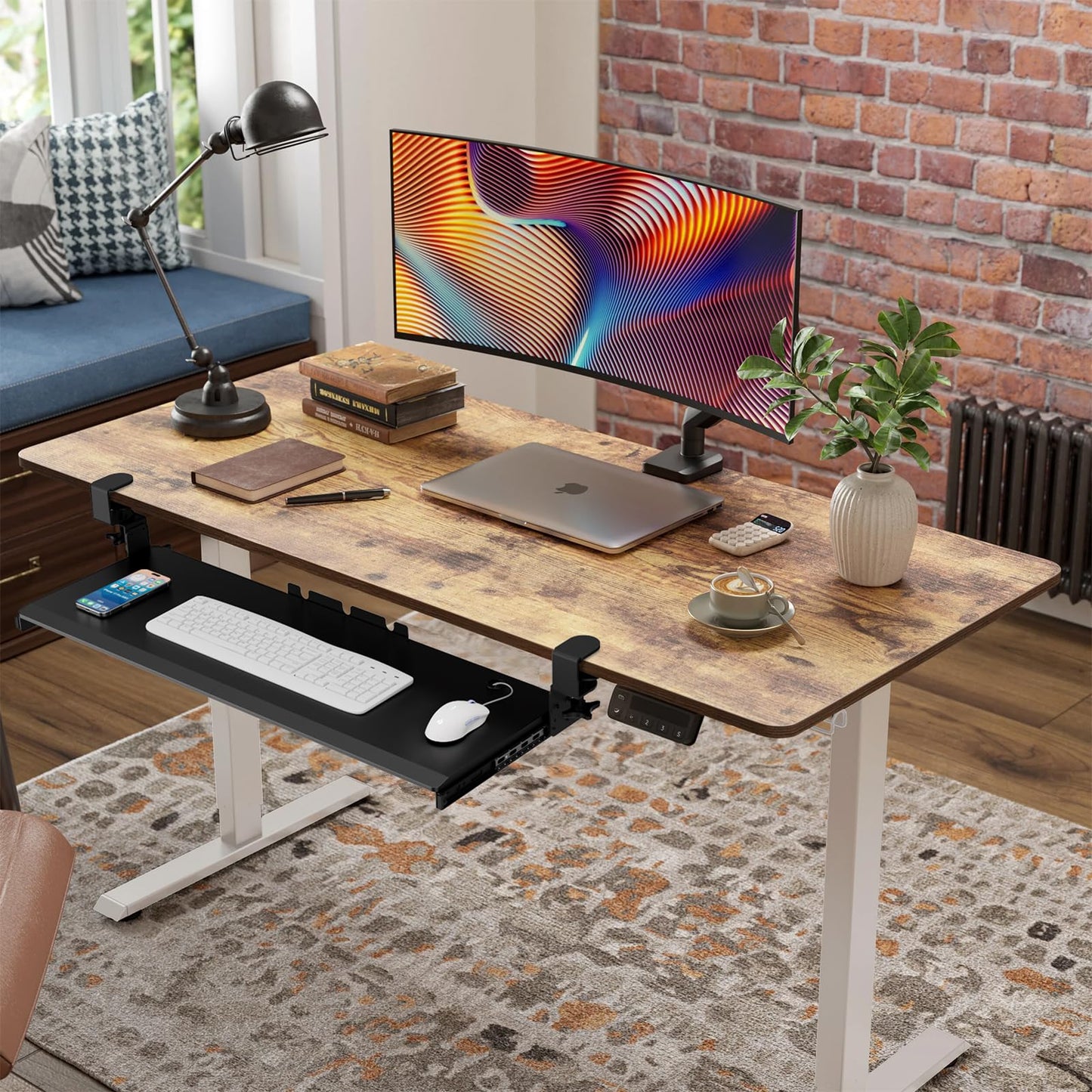 AX WABER Keyboard Tray Under Desk Pull Out with Extra Sturdy Adjustable C Clamp Mount System, 27.3 (32.5 inch Including Clamps) x 11 Inch Slide-Out Platform Computer Drawer for Typing