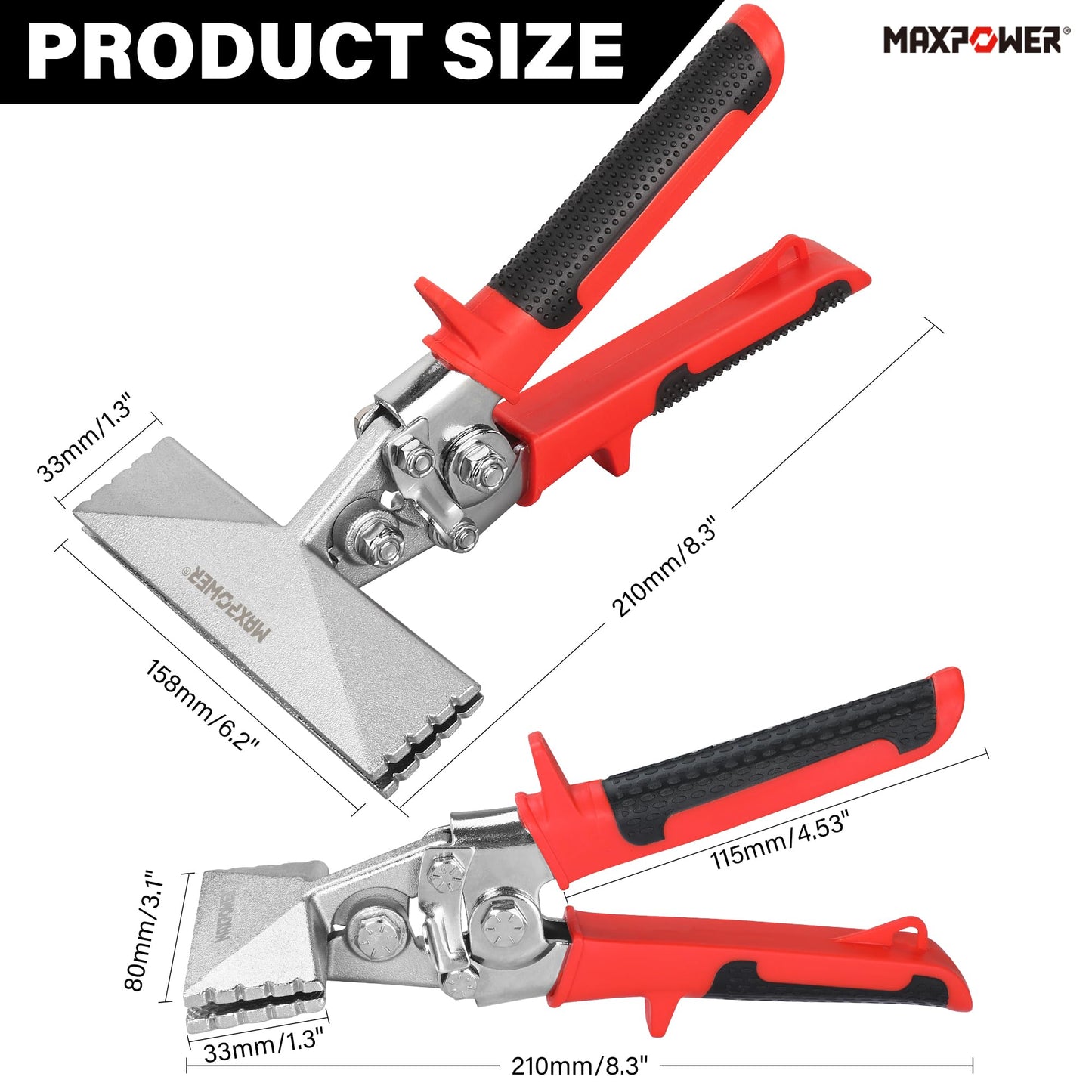 MAXPOWER Sheet Metal Hand Seamer, 2-Pack 3 Inch and 6 Inch Straight Jaw Sheet Metal Bender Tools with Ergonomic Handle