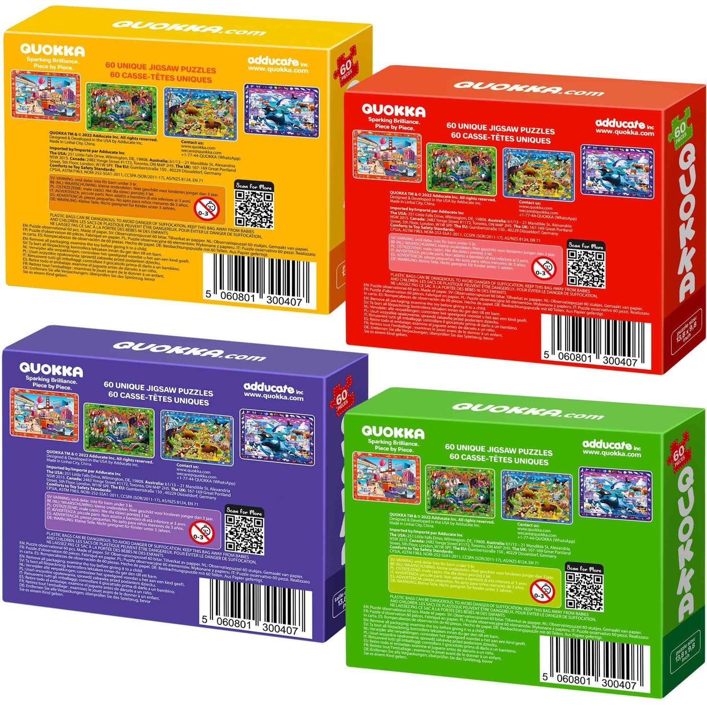 QUOKKA Puzzles for Kids Ages 4-6 - 4 x 60 Puzzles for Toddlers 5-8 - Educational Search & Find Toy for 8-10 yo for Learning Forest Polar, USA National Park Animals & City Life