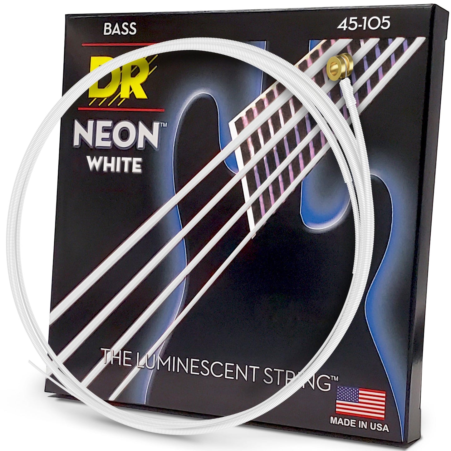 DR Strings NWB-45 HIDEF NEON™ WHITE Colored Bass Strings: Medium 45105